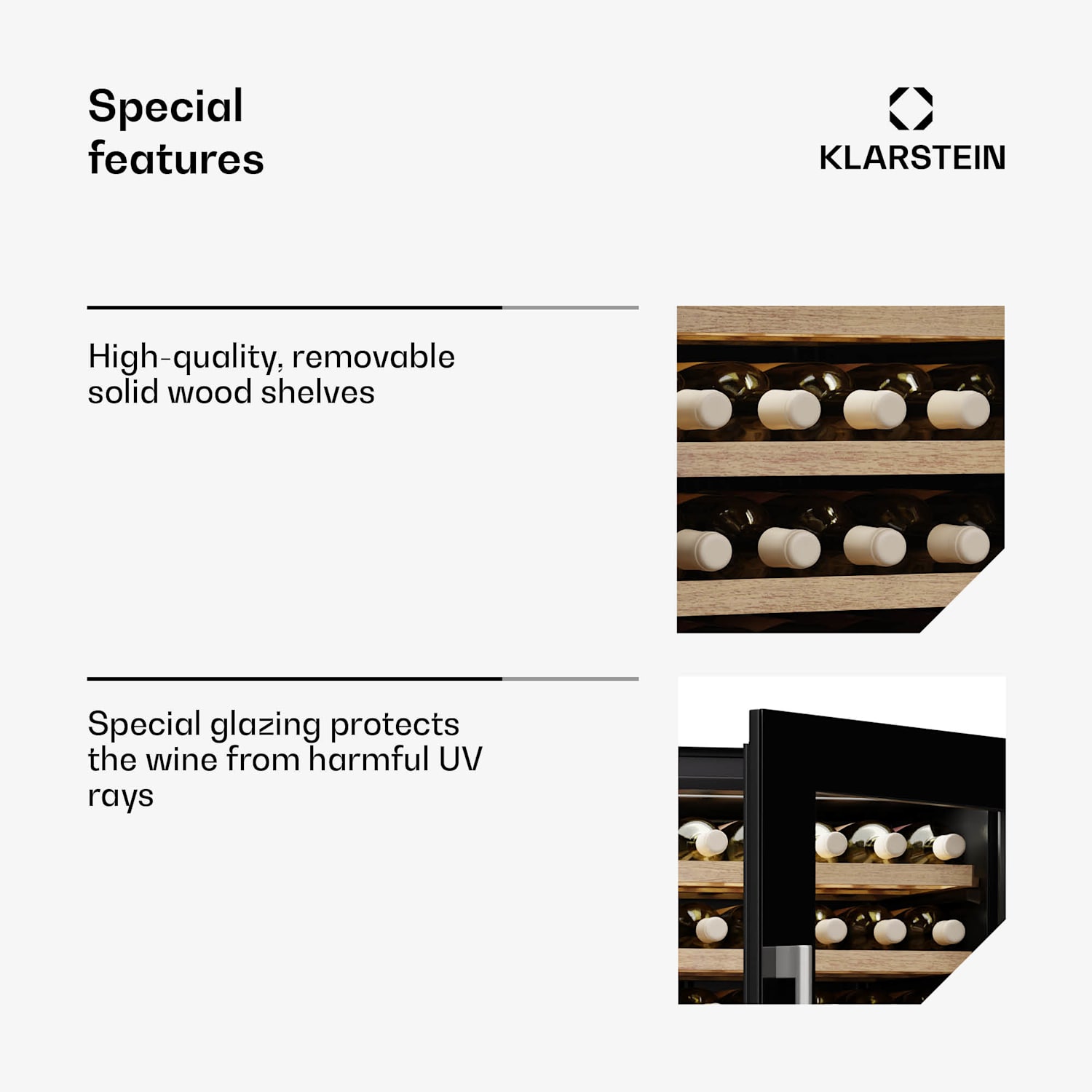 Vinsider Duo wijnkoelkast | 79 flessen | 2 koelzones | UV-bescherming | 9 schappen | touch 79 flessen | 2 koelzones | Zwart