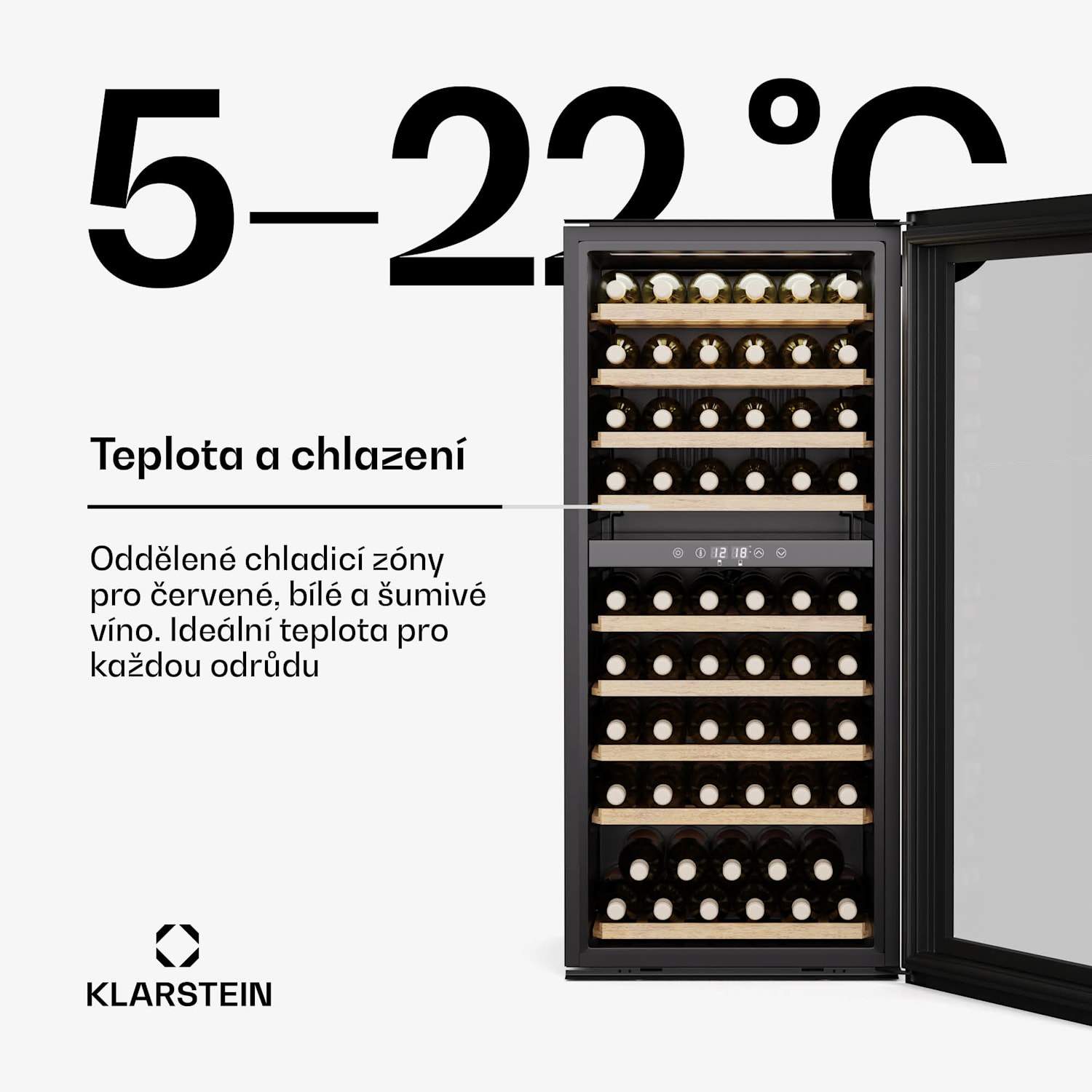 Vinsider Duo vinotéka, 79 lahví, 2 chladicí zóny, UV ochrana, 9 polic, Dotykové ovládání 79 lahví | 2 chladicí zóny | Nerezová ocel