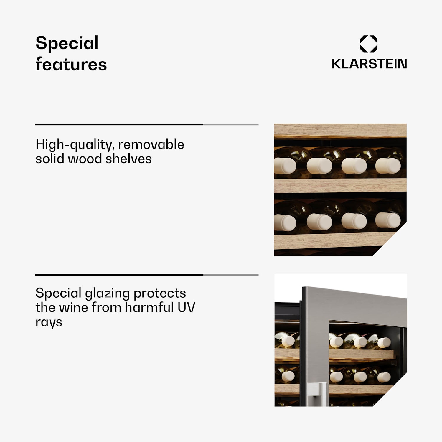 Vinsider Duo -viinikaappi | 79 pulloa | 2 jäähdytysaluetta | UV-suoja | 9 hyllyä | kosketus 79 pulloa | 2 jäähdytysalue | Ruostumaton Teräs