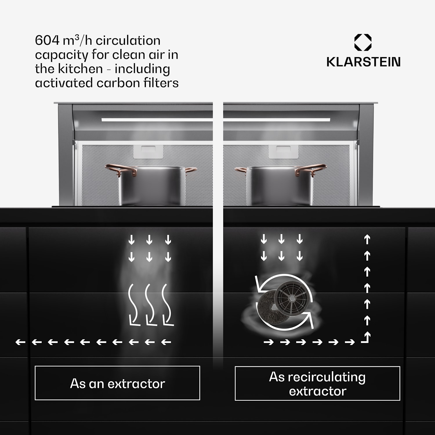 Royal Flush Eco 90, páraelszívó, 90 cm, 604 m³/h, EEK A++, aktívszén szűrőkkel együtt 90 cm | Rozsdamentes acél | Rozsdamentes acél
