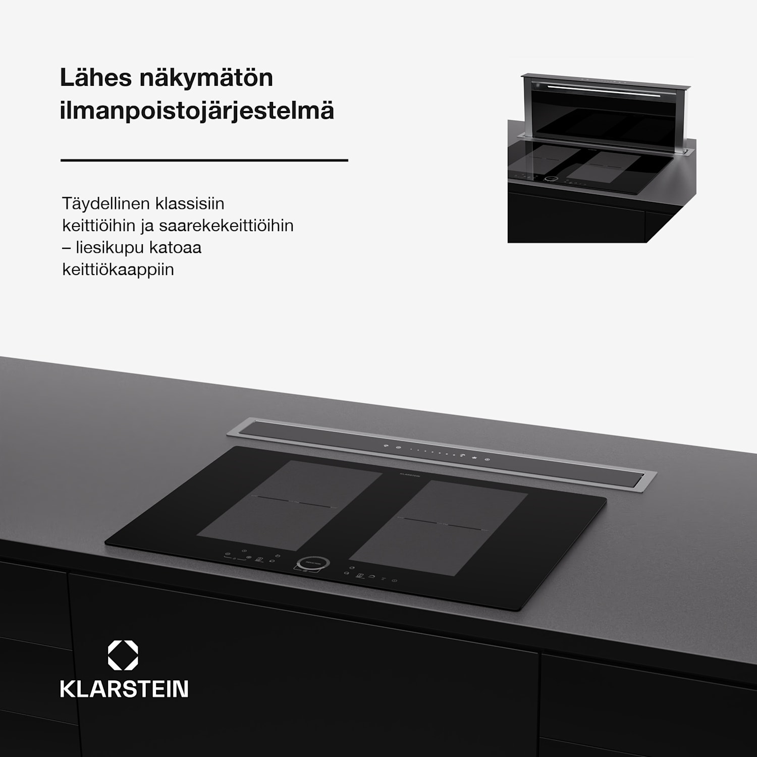 Royal Flush Eco 75 -liesituuletin 75 cm 714 m³/h energiatehokkuusluokka A++ sis. aktiivihiilisuodattimet 77 cm | Musta | Hopea