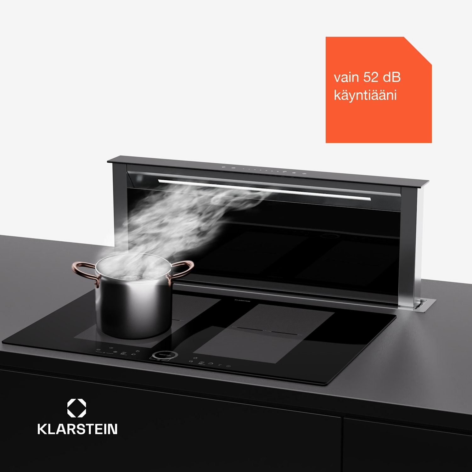 Royal Flush Eco 75 -liesituuletin 75 cm 714 m³/h energiatehokkuusluokka A++ sis. aktiivihiilisuodattimet 77 cm | Musta | Hopea