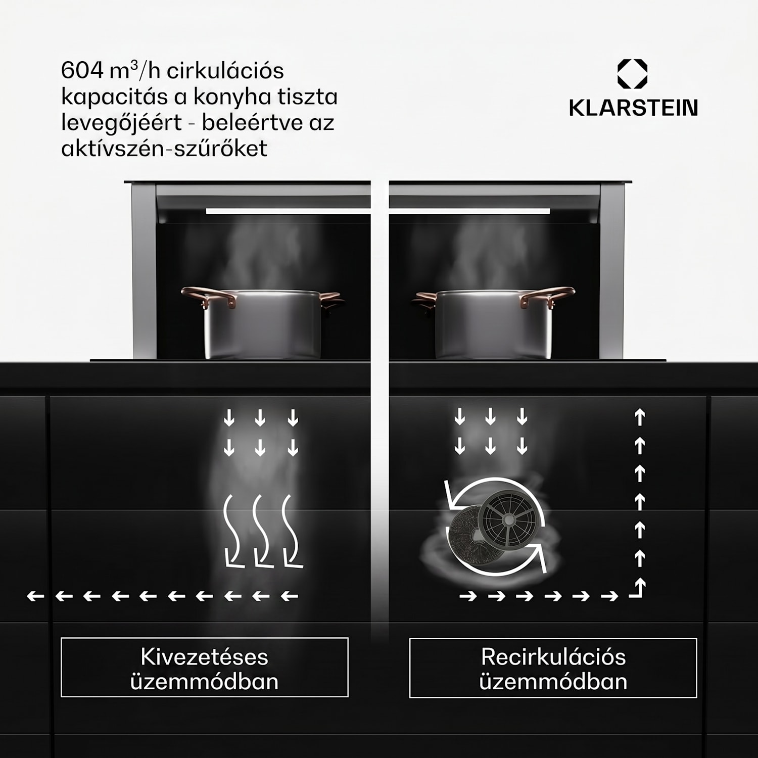 Royal Flush Eco 75, páraelszívó, 75 cm, 714 m³/h, EEK A++, aktívszén szűrőkkel együtt 75 cm | Fekete | Rozsdamentes acél