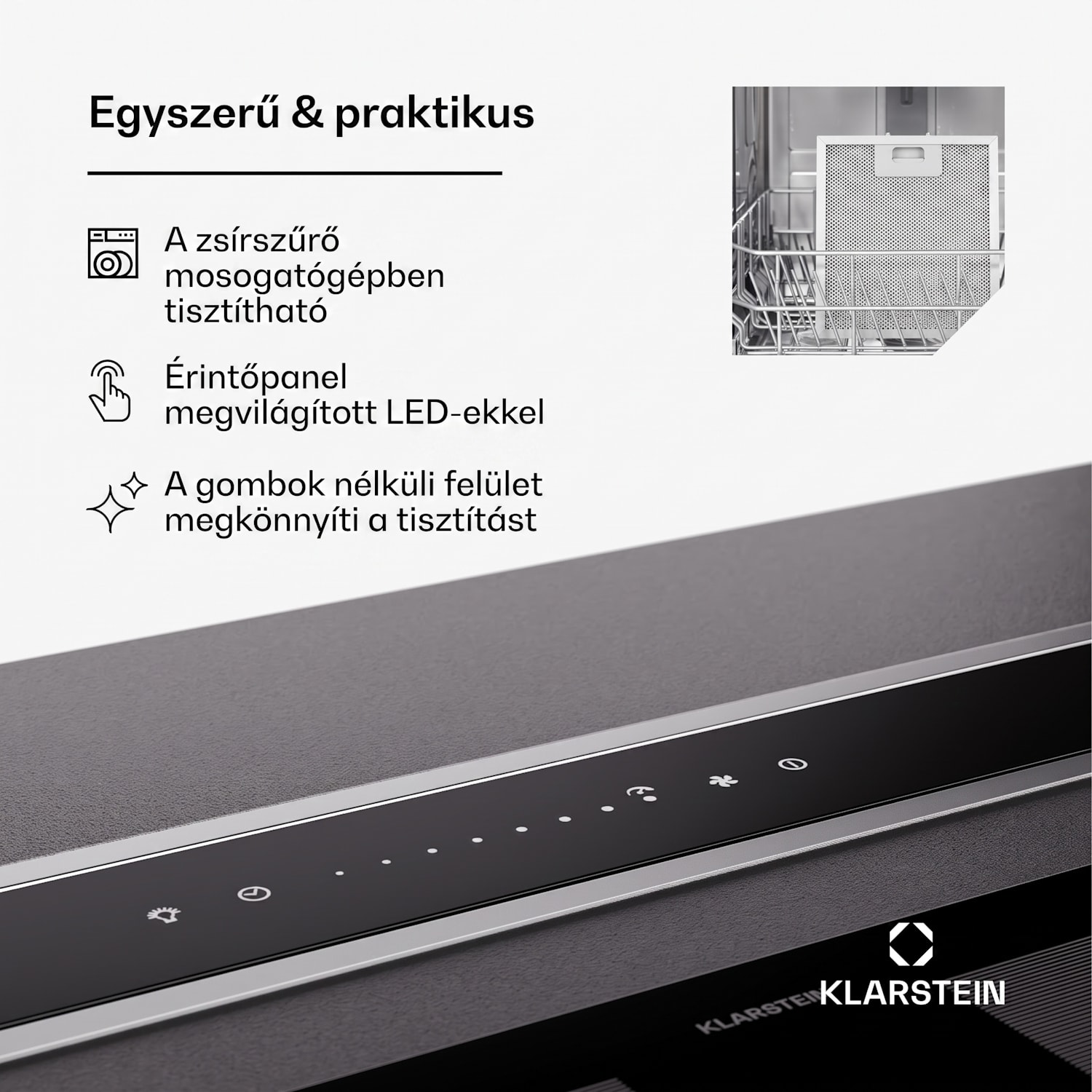 Royal Flush Eco 75, páraelszívó, 75 cm, 714 m³/h, EEK A++, aktívszén szűrőkkel együtt 75 cm | Fekete | Rozsdamentes acél