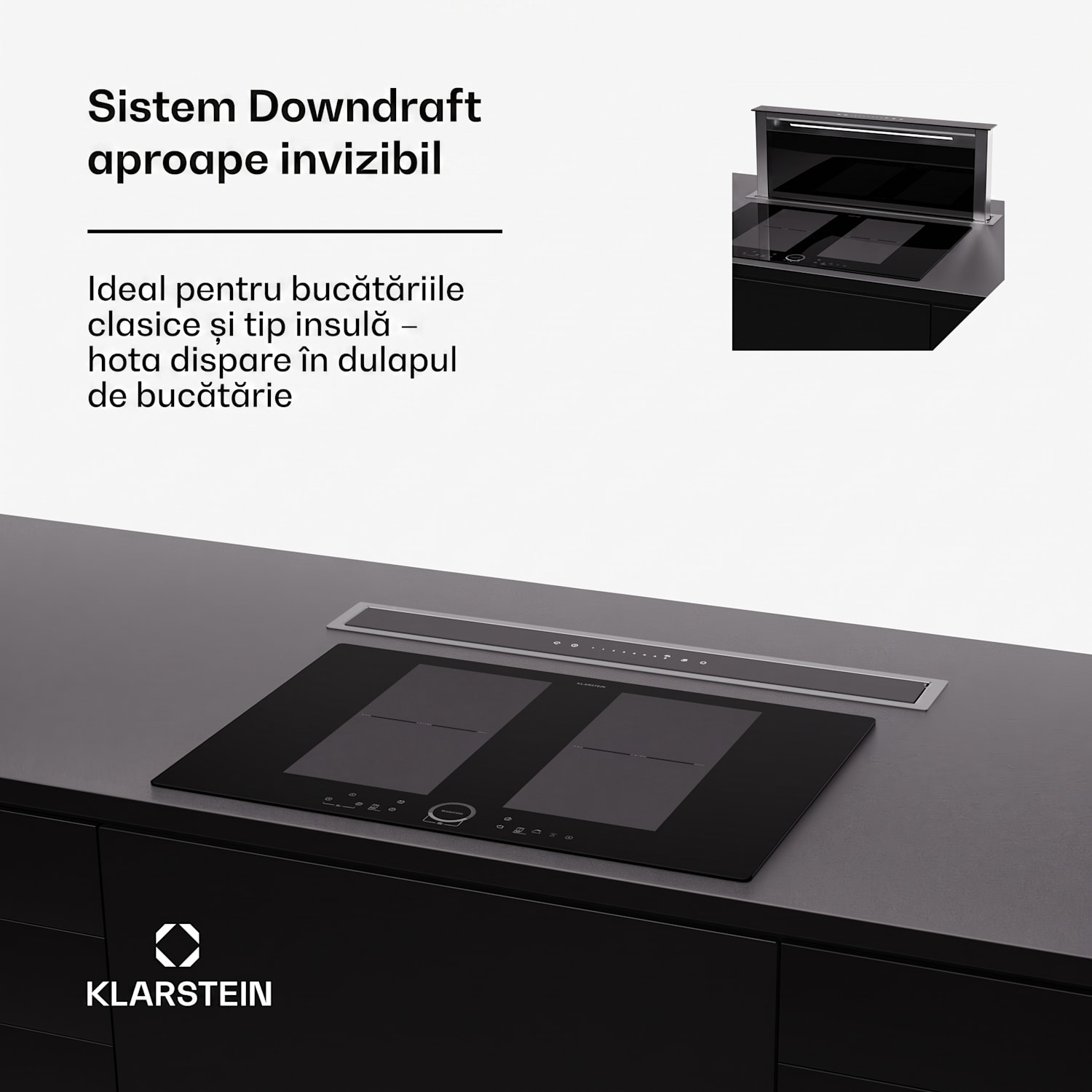Royal Flush Eco 75, hota, 75 cm, 714 m³/h, EEK A++, inclusiv filtre cu carbon activat 75 cm | Negru | Oțel inoxidabil