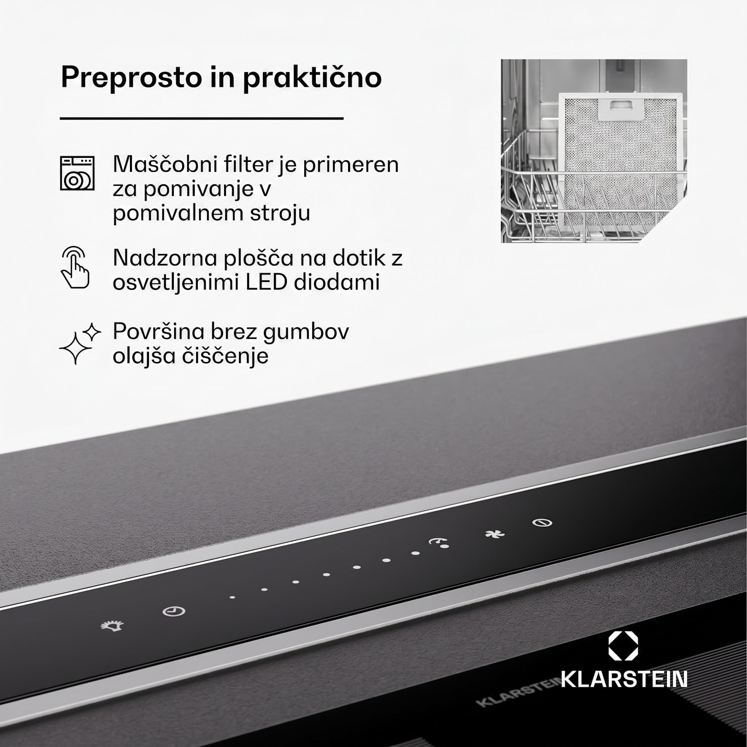 Royal Flush Eco 75, napa, 75 cm, 714 m³/h, EEK A++, vključno s filtri z aktivnim ogljem 75 cm | Črna | Nerjaveče jeklo