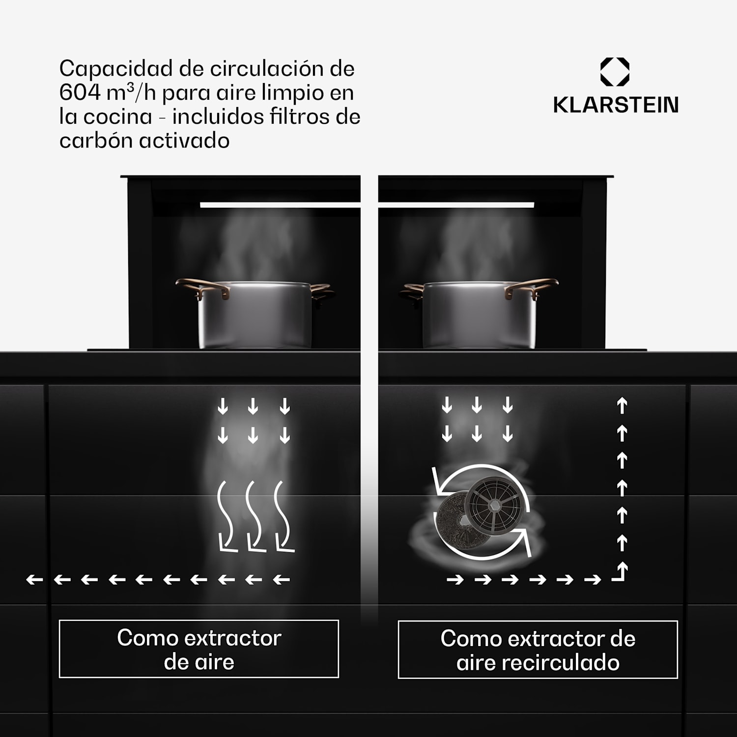 Campana extractora Royal Flush Eco 90 90 cm 604 m³/h  EEK A incl. filtros de carbón activo 75 cm | Negro | Negro