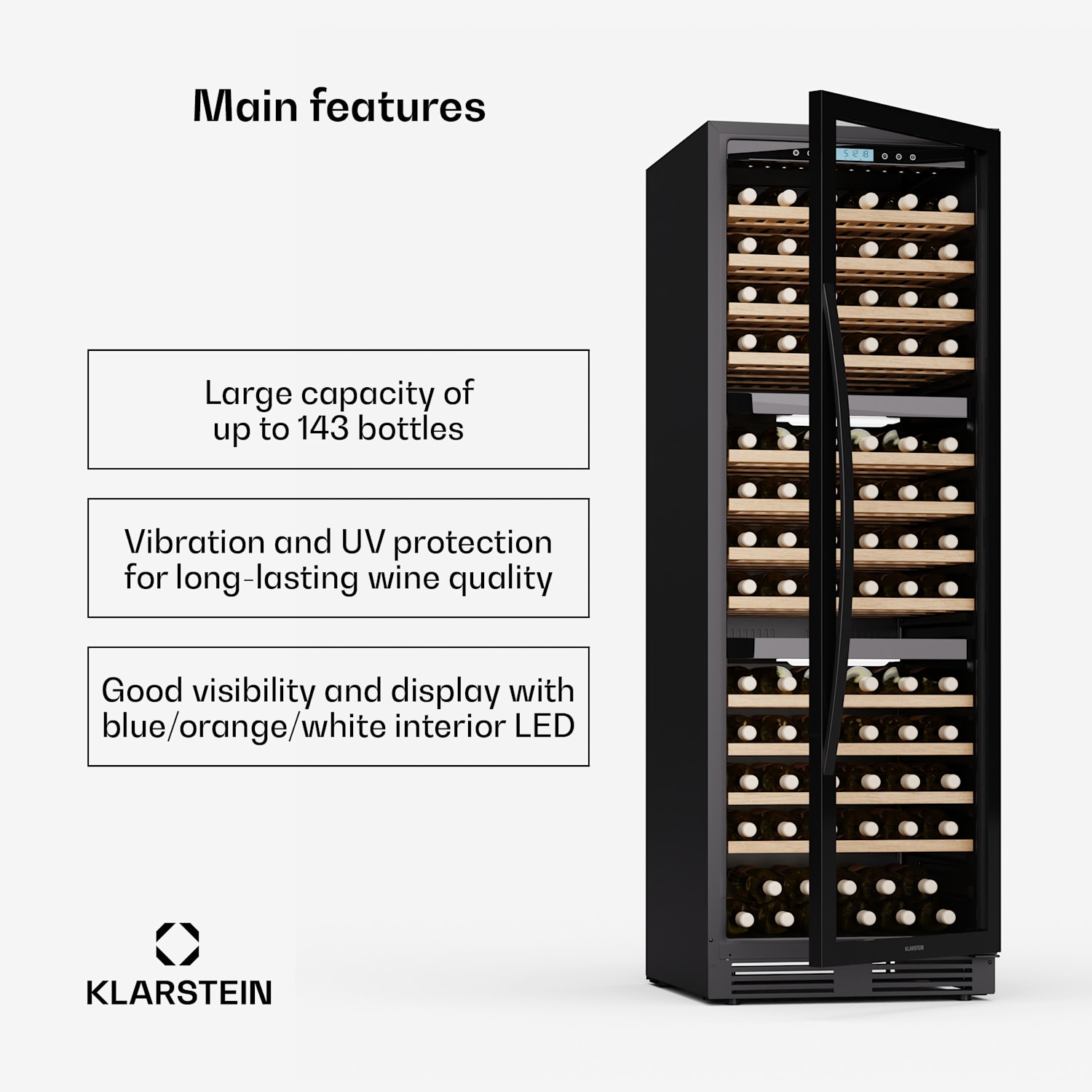 Vinovilla Trio wijnkoelkast | 144 flessen | 3 zones | 38 dB | 12 schappen | compressor | 413 liter 143 flessen | 3 koelzones | Zwart