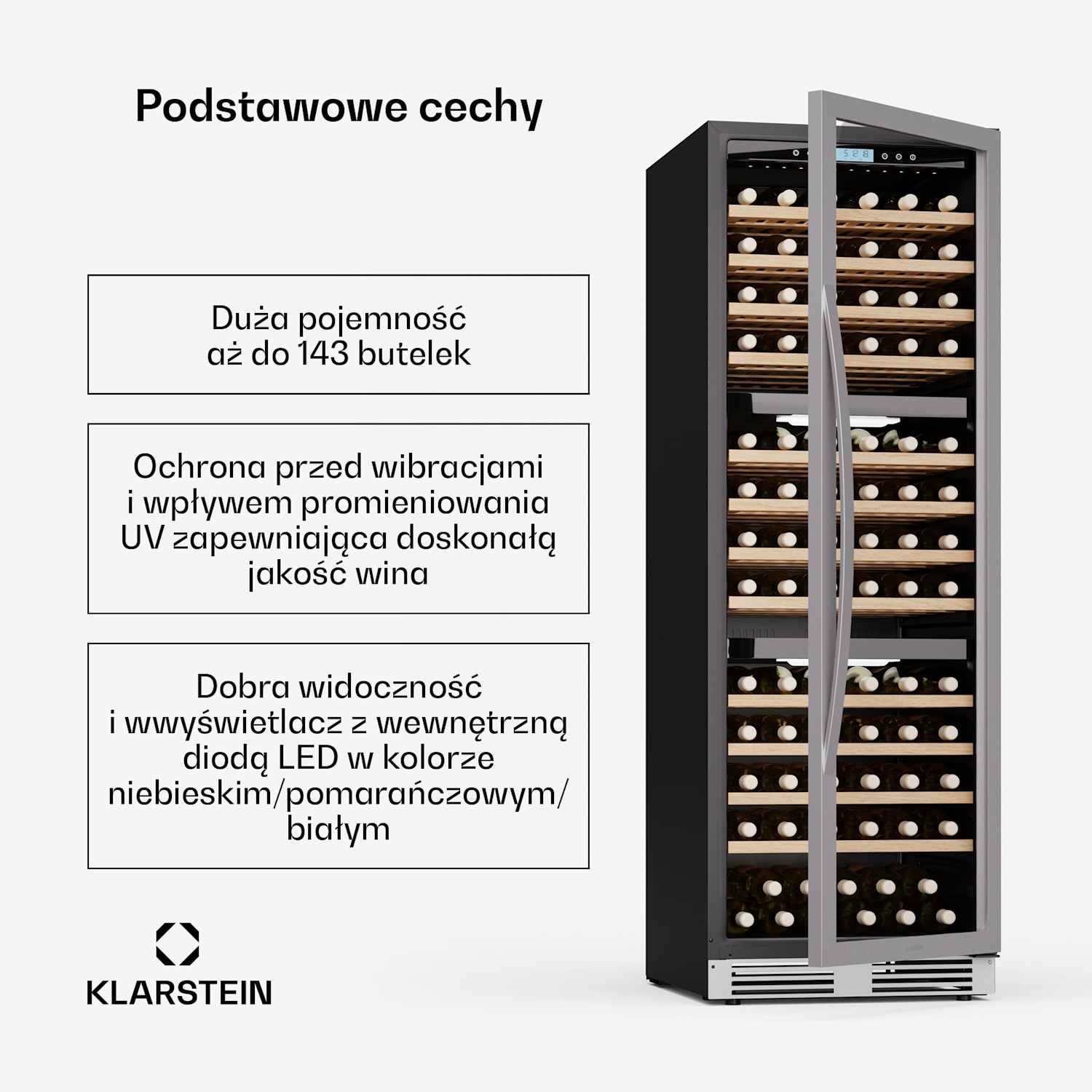 Lodówka na wino Vinovilla Trio, 143 butelki, 3 strefy, 38 dB, 12 półek, kompresor, 413 litrów 143 butelki | 3 strefy chłodzenia | Stal nierdzewna