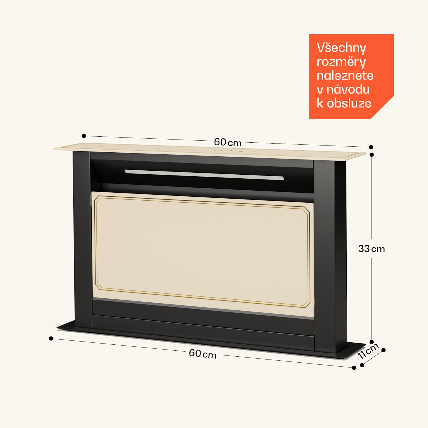 Victoria Downdraft digestoř | 60 cm | A | 8 úrovní + boost | až do 713,8 m³/h | 120 W 60 cm | Krémová
