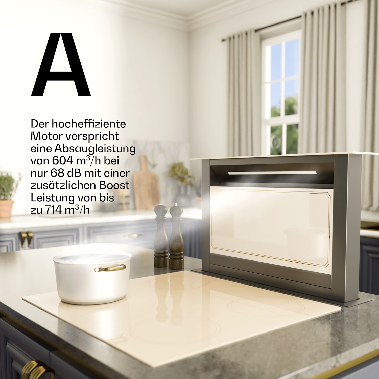 Victoria Downdraft Hotte aspirante | 60 cm | A | 8 niveaux + Boost | jusqu'à 713,8 m³/h | 120 W 60 cm | Crème