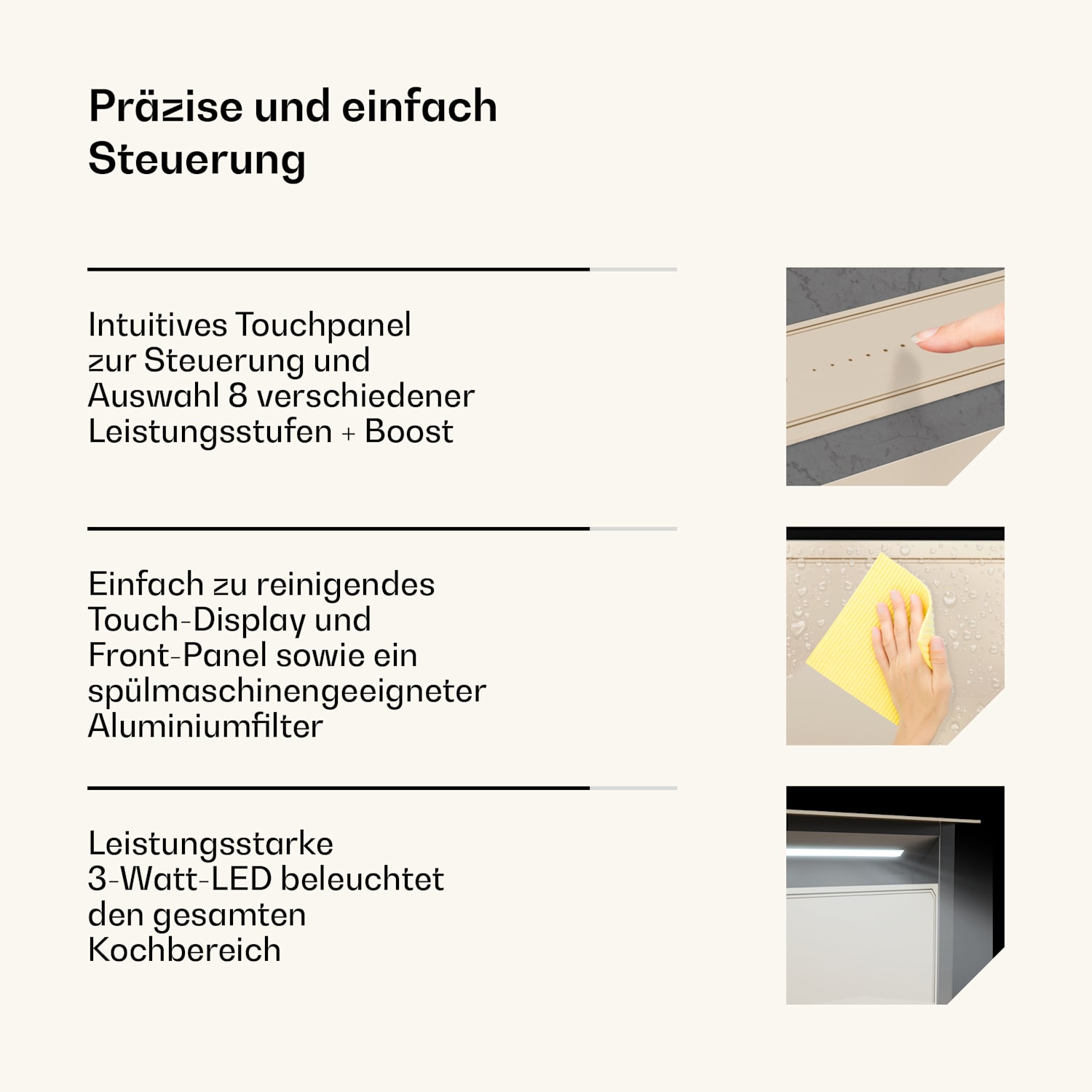 Victoria Downdraft Hotte aspirante | 60 cm | A | 8 niveaux + Boost | jusqu'à 713,8 m³/h | 120 W 60 cm | Crème