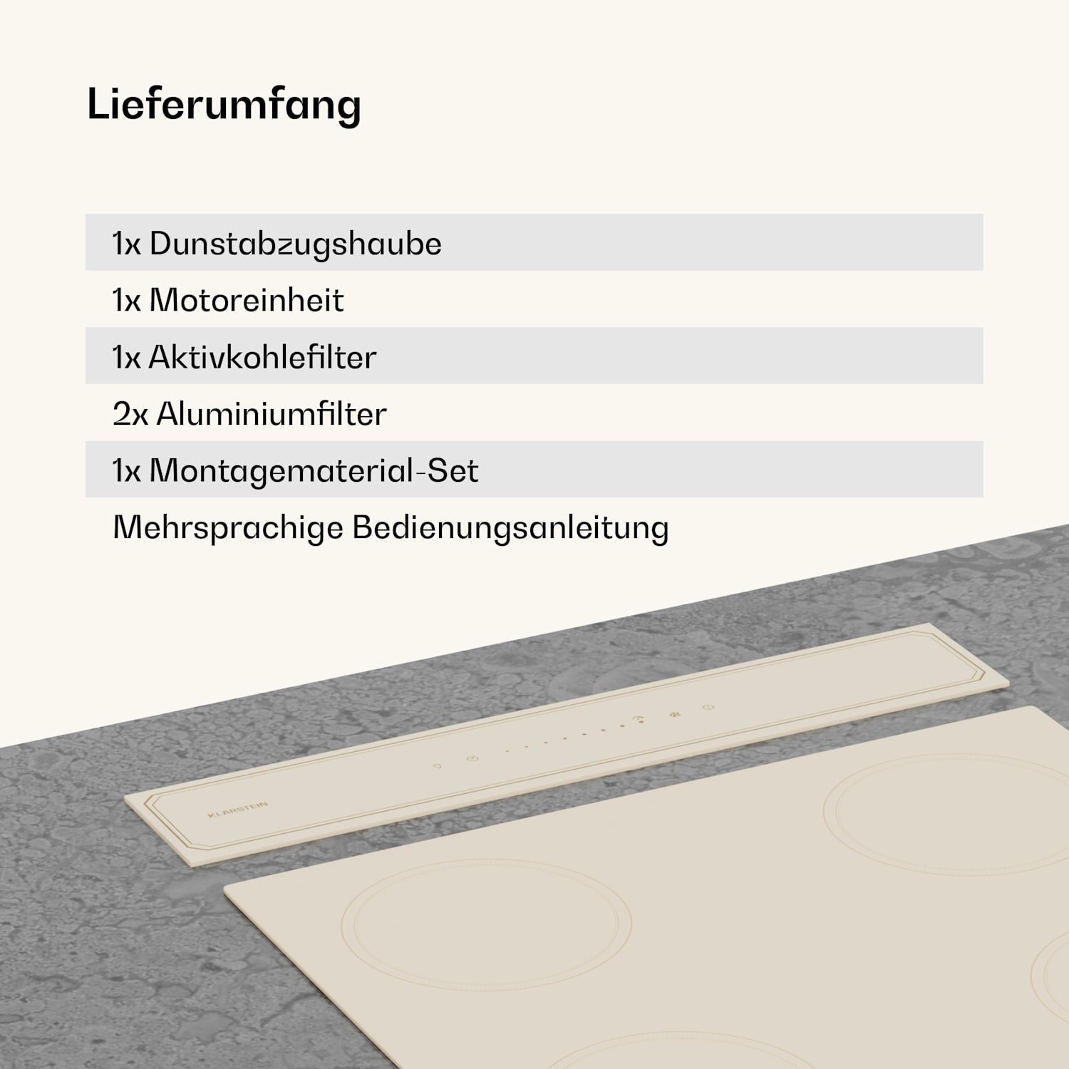 Victoria Downdraft Hotte aspirante | 60 cm | A | 8 niveaux + Boost | jusqu'à 713,8 m³/h | 120 W 60 cm | Crème
