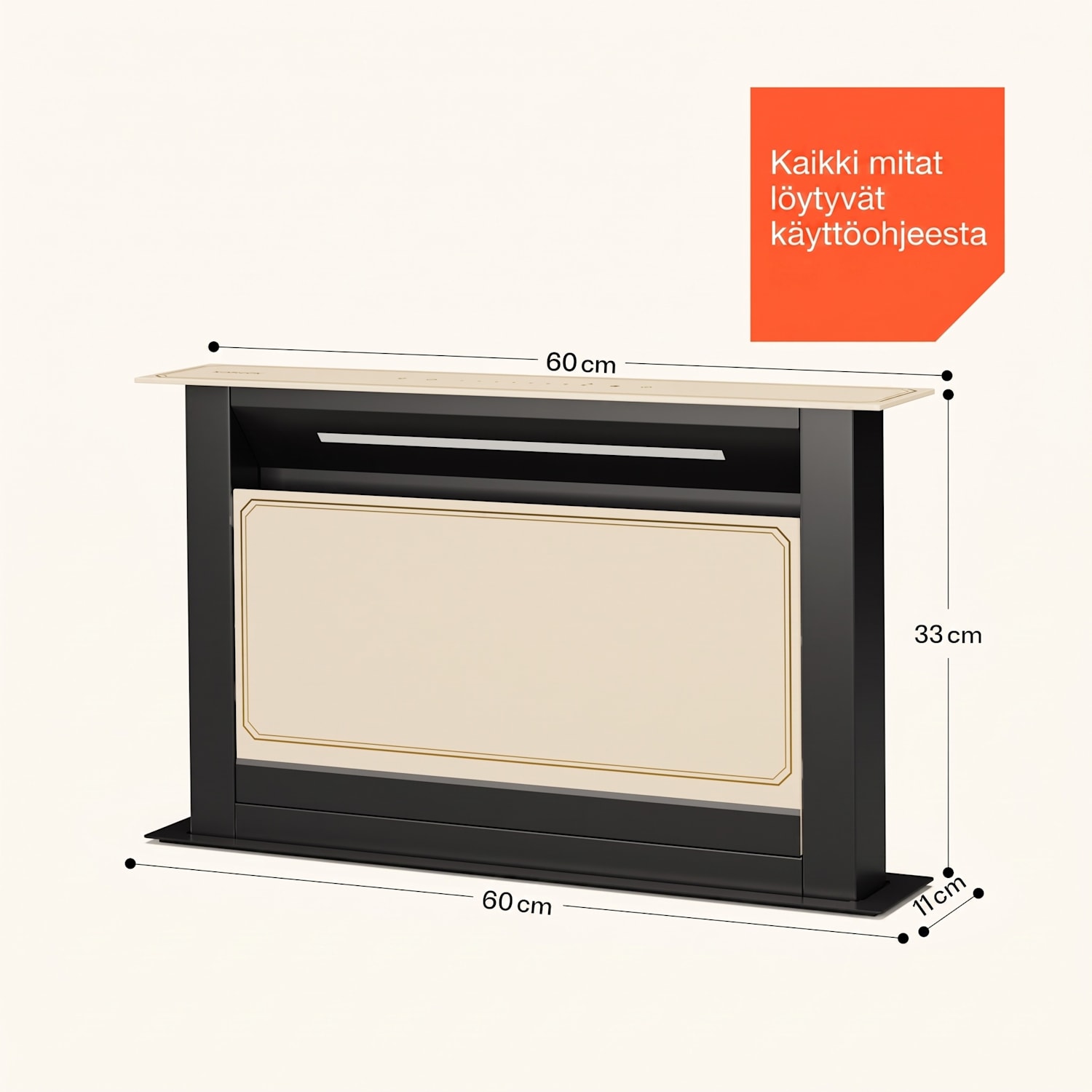 Victoria-Downdraft-liesituuletin | 60 cm | A | 8 tasoa + turbo | jopa 714 m³/h | 120 W 60 cm | Kerma