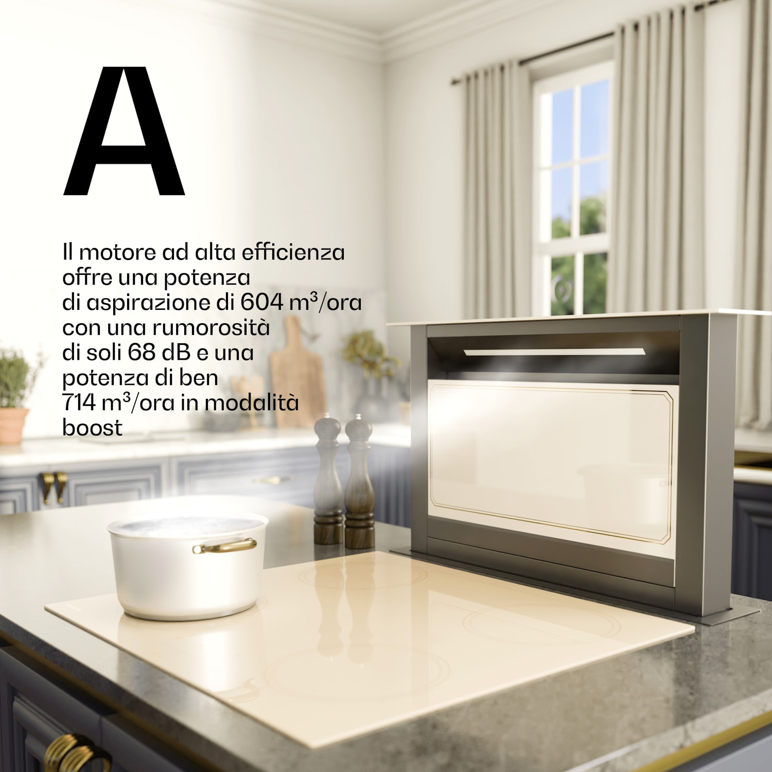 Victoria Downdraft - Cappa aspirante | 60 cm | A | 8 livelli + boost | Fino a 713,8 m³/ora | 120 W 60 cm | Crema