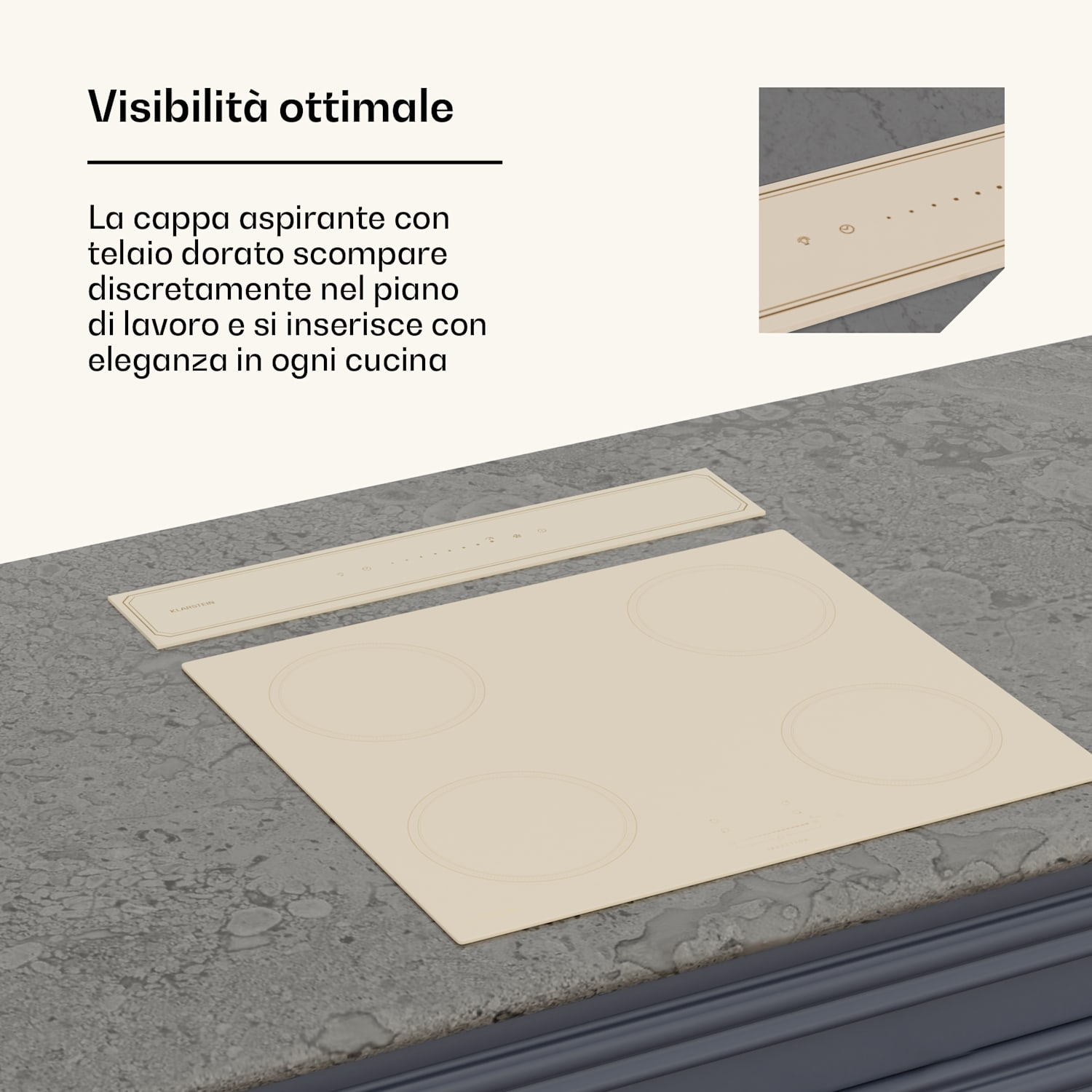 Victoria Downdraft - Cappa aspirante | 60 cm | A | 8 livelli + boost | Fino a 713,8 m³/ora | 120 W 60 cm | Crema