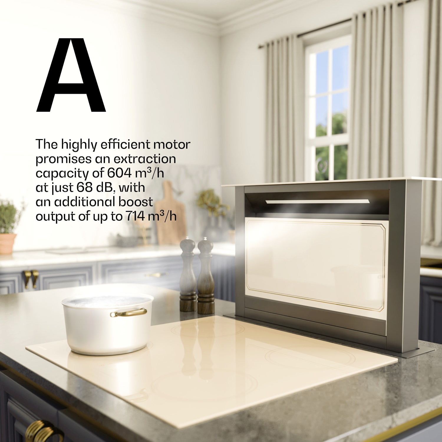 Exaustor Victoria Downdraft | 60 cm | A | 8 níveis + Boost | até 713,8 m³/h | 120 W 60 cm | Creme