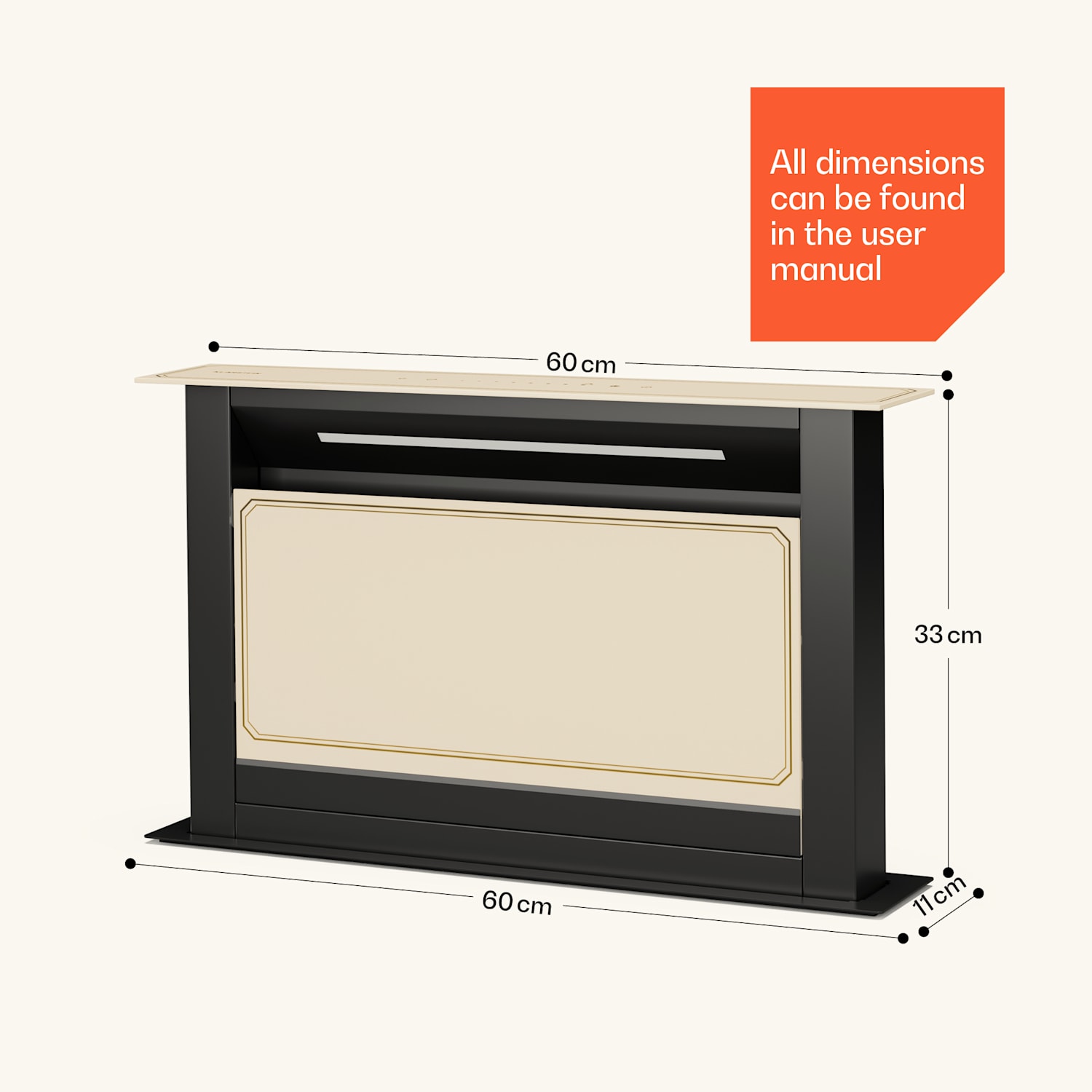 Exaustor Victoria Downdraft | 60 cm | A | 8 níveis + Boost | até 713,8 m³/h | 120 W 60 cm | Creme