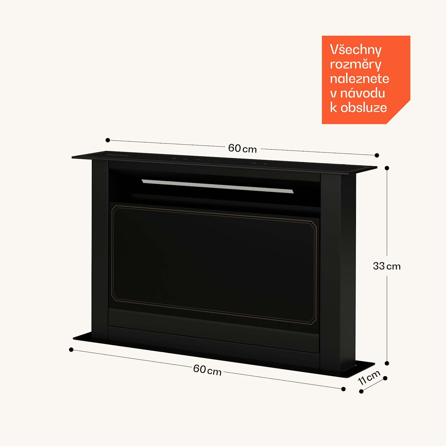 Victoria Downdraft digestoř | 60 cm | A | 8 úrovní + boost | až do 713,8 m³/h | 120 W 60 cm | Černá