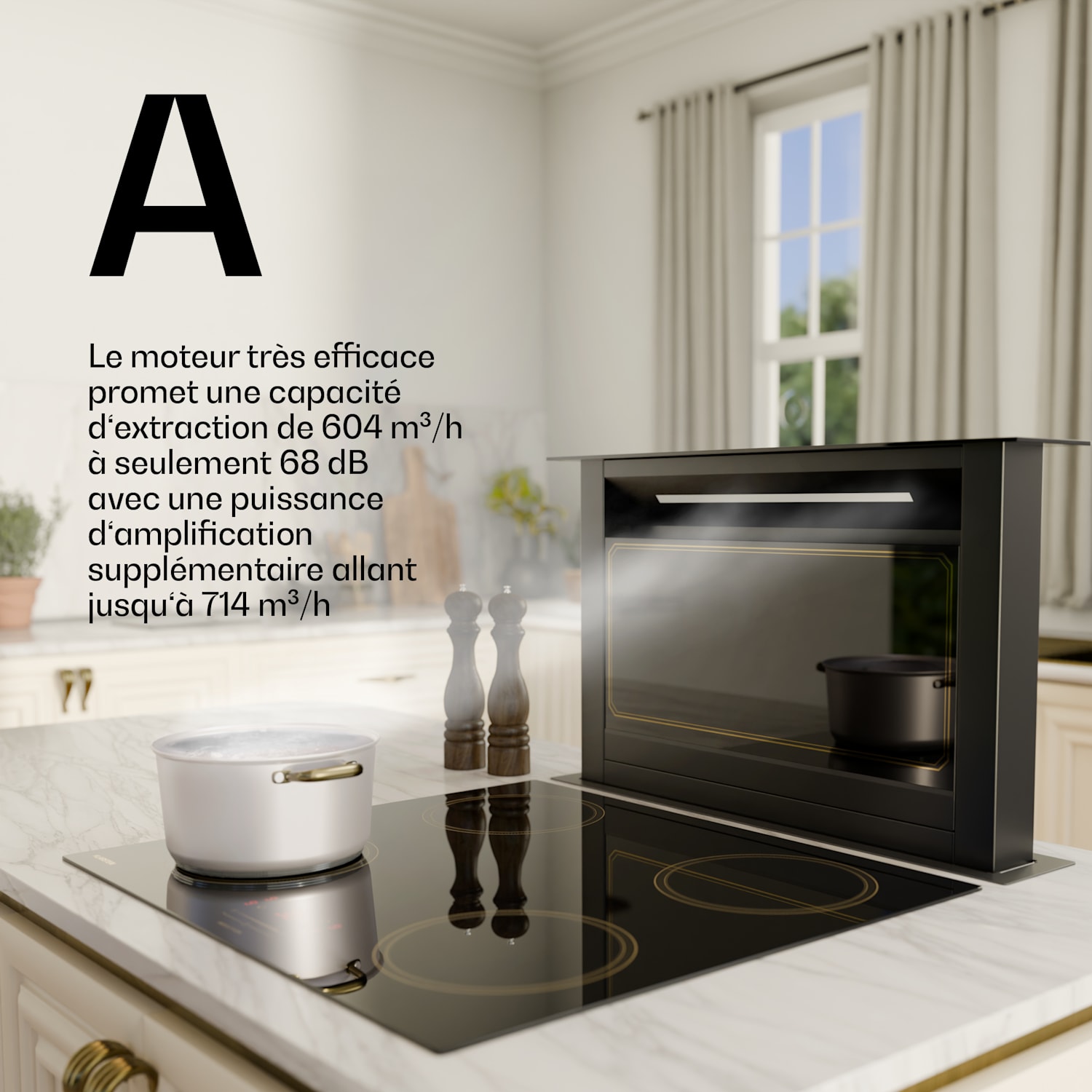 Victoria Downdraft afzuigkap | 60 cm | A | 8 standen + boost | max. 713,8 m³/h | 120 W 60 cm | Zwart