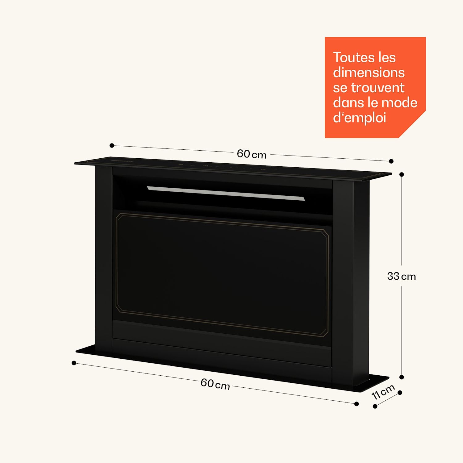 Victoria Downdraft afzuigkap | 60 cm | A | 8 standen + boost | max. 713,8 m³/h | 120 W 60 cm | Zwart