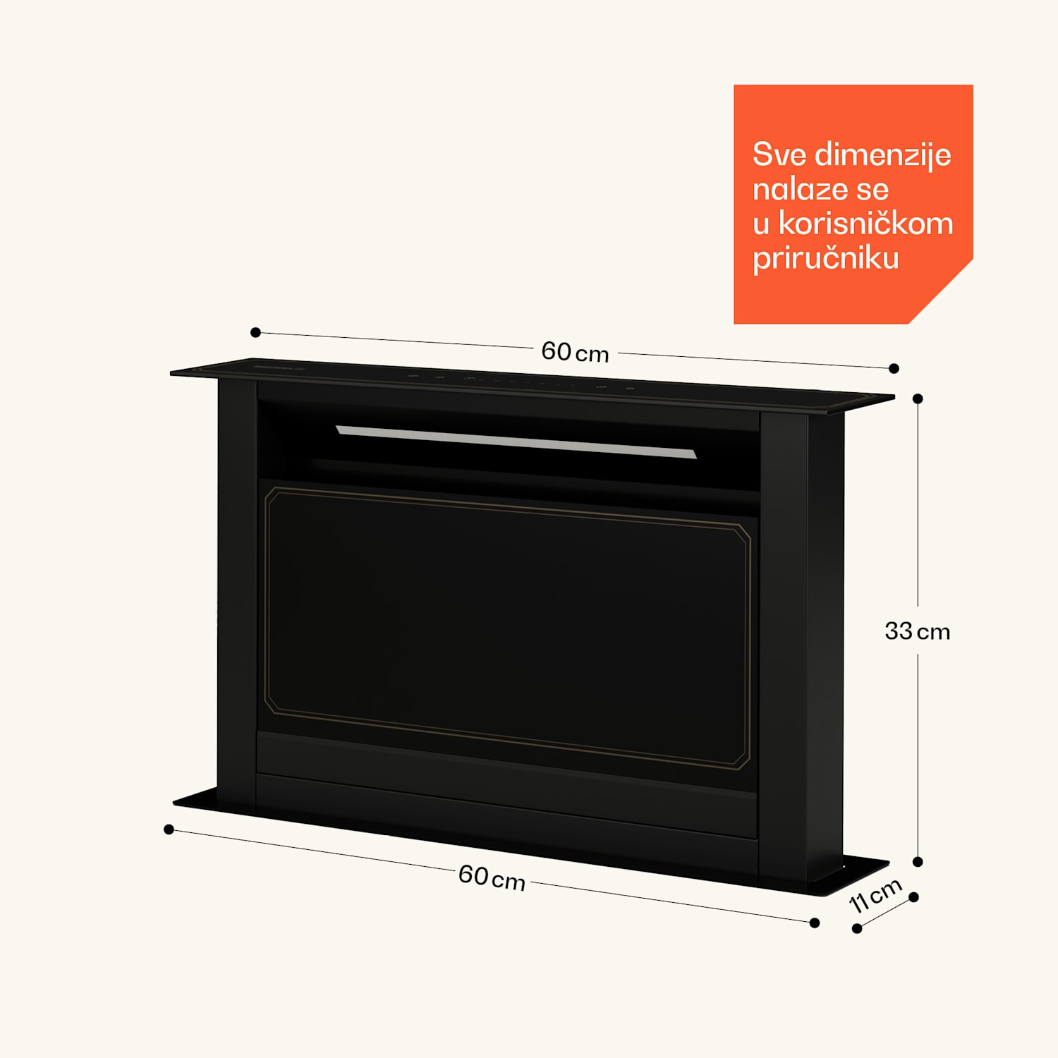 Victoria Downdraft kuhinjska napa | 60 cm | i | 8 razina + boost | do 713,8 m³/h | 120 W 60 cm | Crna