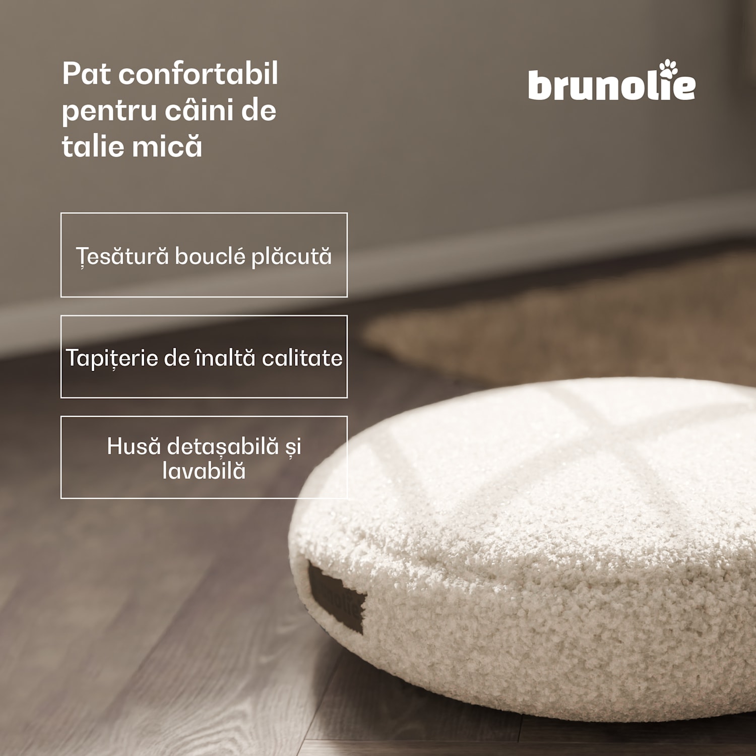 Patul pentru câini SnugNest Ø50 cm, pentru câini mici, mâner de transport, antiderapant Ø 50 cm | Gri mediu