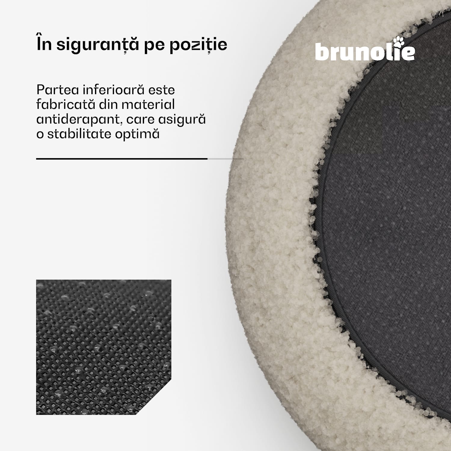 Patul pentru câini SnugNest Ø50 cm, pentru câini mici, mâner de transport, antiderapant Ø 50 cm | Gri mediu