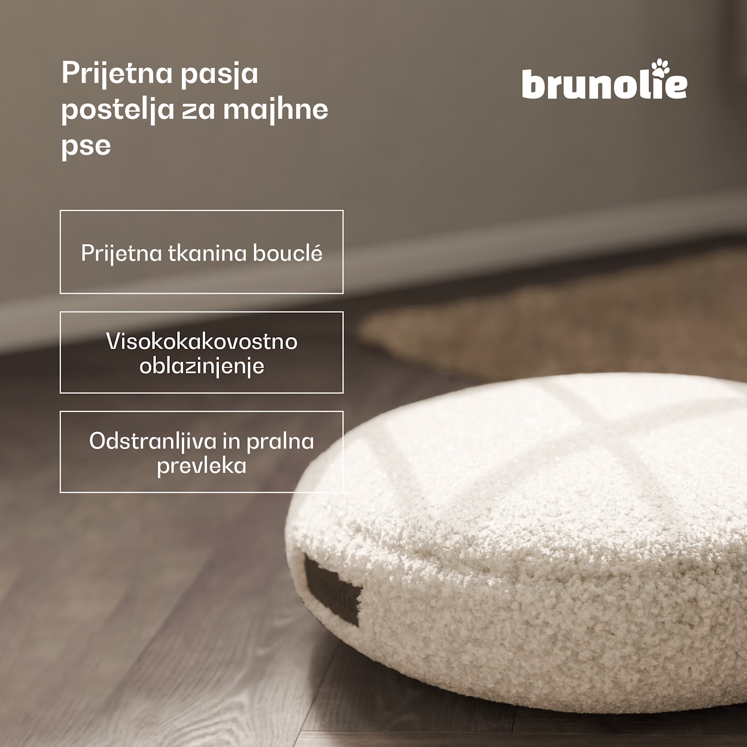 SnugNest pasja postelja Ø50 cm, za majhne pse, ročaj za prenašanje, nedrseča Ø 50 cm | Srednje siva