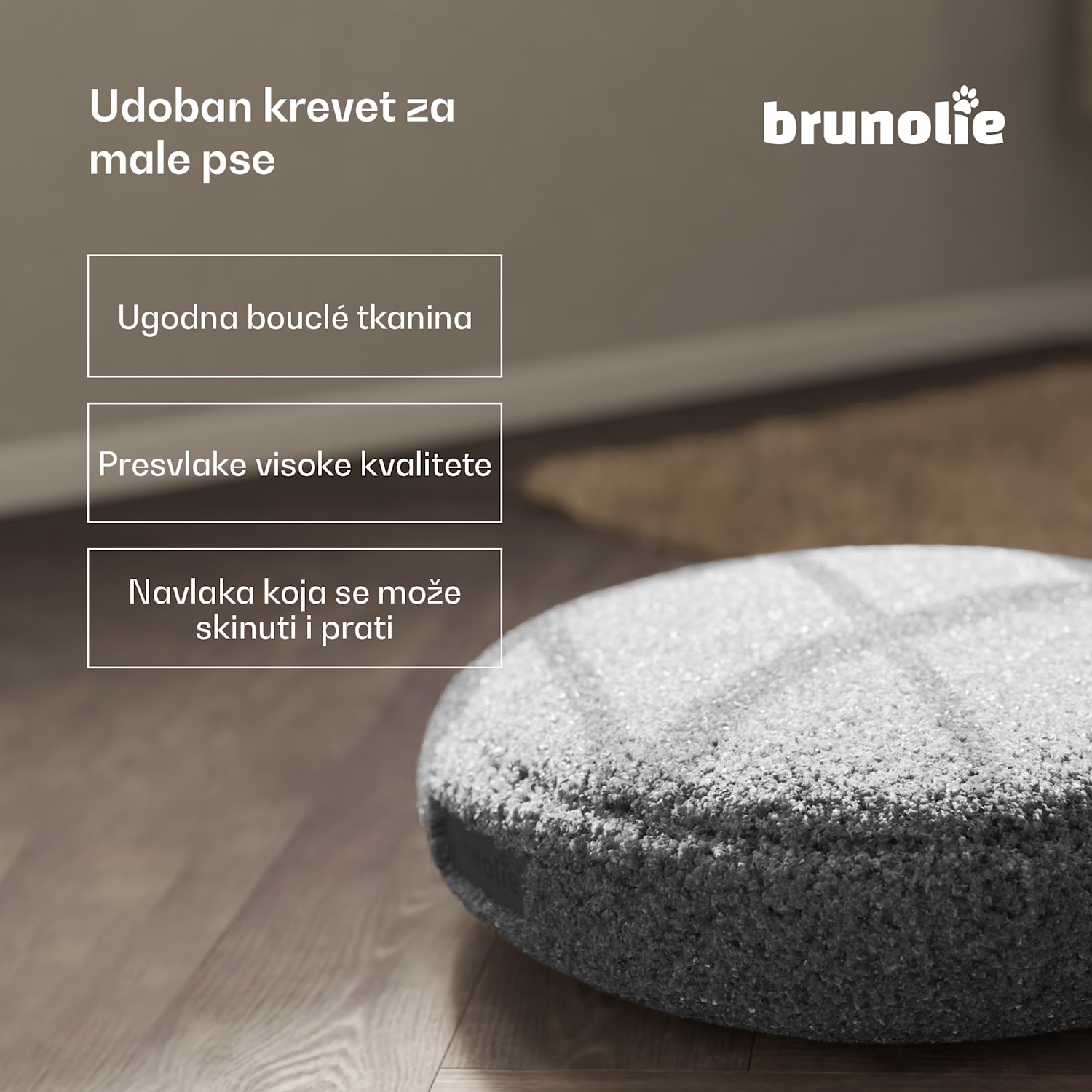 SnugNest krevet za pse Ø50 cm, za male pse, ručka za nošenje, protuklizni Ø 50 cm | Antracit