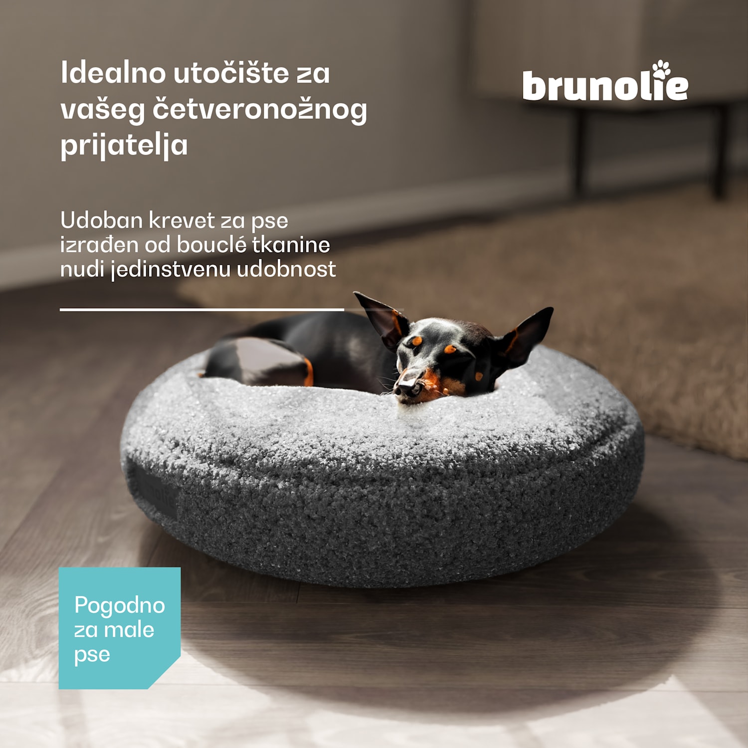 SnugNest krevet za pse Ø50 cm, za male pse, ručka za nošenje, protuklizni Ø 50 cm | Antracit