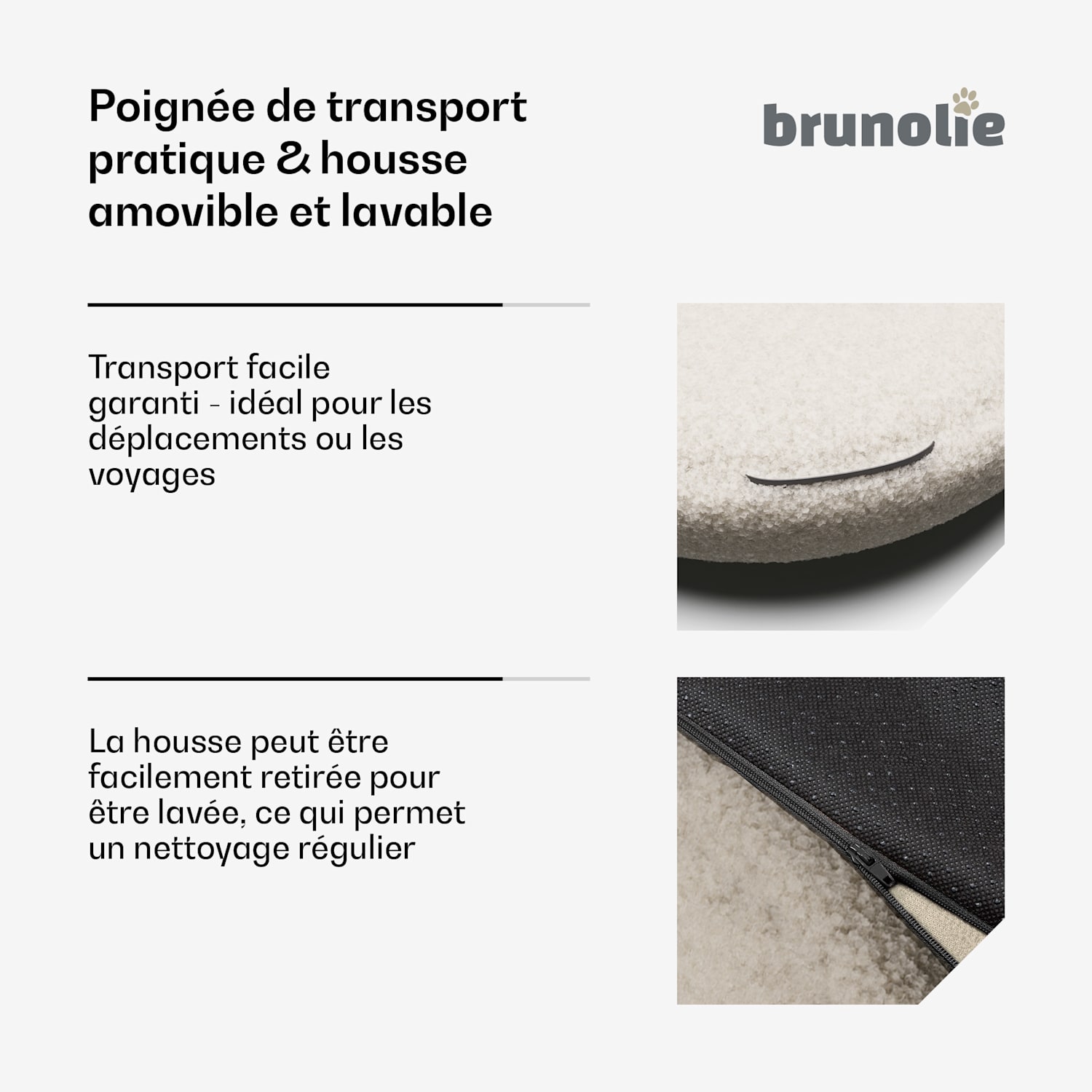 SnugNest Lit pour chien Ø 70 cm | pour chiens moyens | poignée de transport | antidérapant Ø 70 cm | Gris Moyen