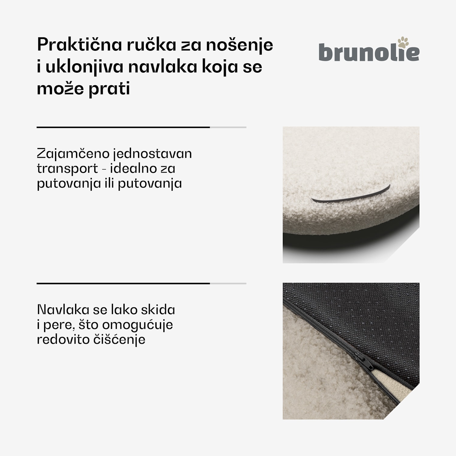 SnugNest krevet za pse Ø70 cm, za pse srednje veličine, ručka za nošenje, protuklizni Ø 70 cm | Srednje siva