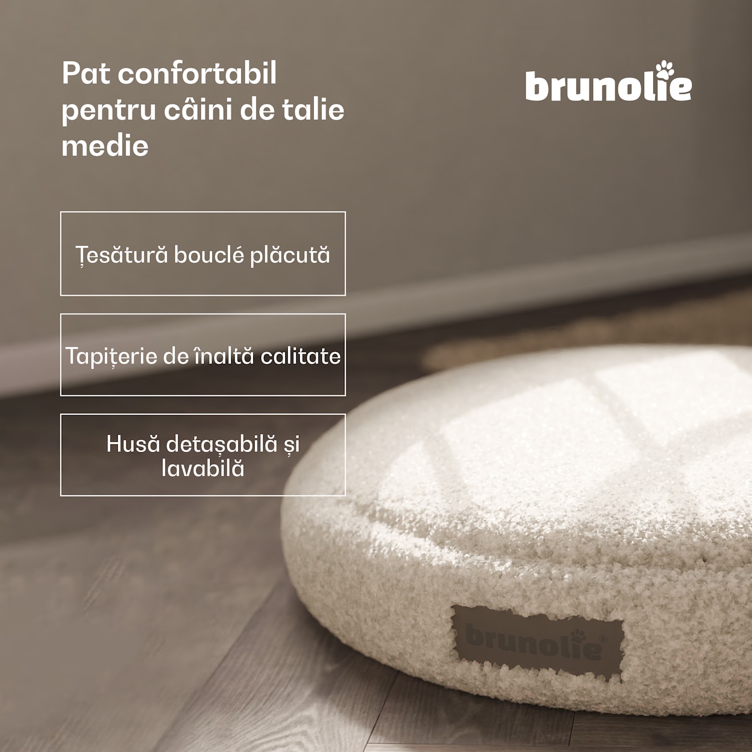 Patul pentru câini SnugNest Ø70 cm, pentru câini mici, mâner de transport, antiderapant Ø 70 cm | Gri mediu