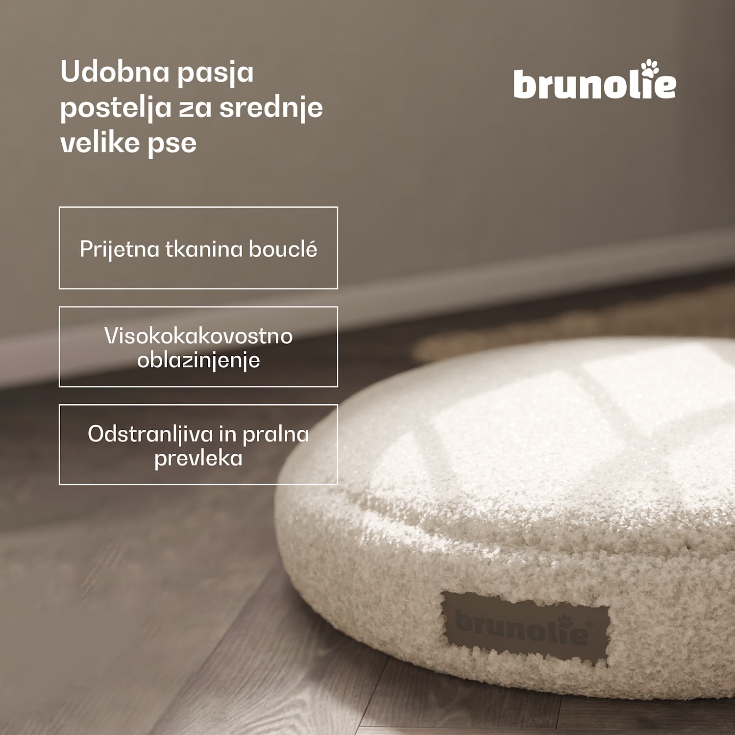 SnugNest pasja postelja Ø70 cm, za srednje velike pse, ročaj za prenašanje, nedrseča Ø 70 cm | Srednje siva