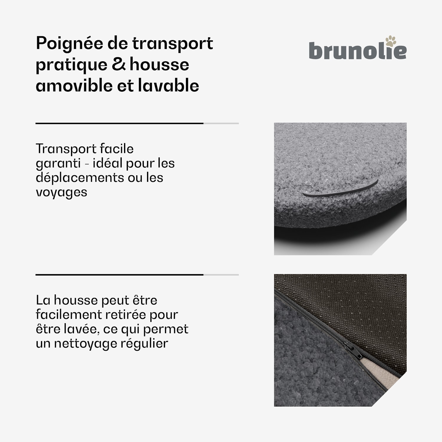 SnugNest Lit pour chien Ø 70 cm | pour chiens moyens | poignée de transport | antidérapant Ø 70 cm | Anthracite
