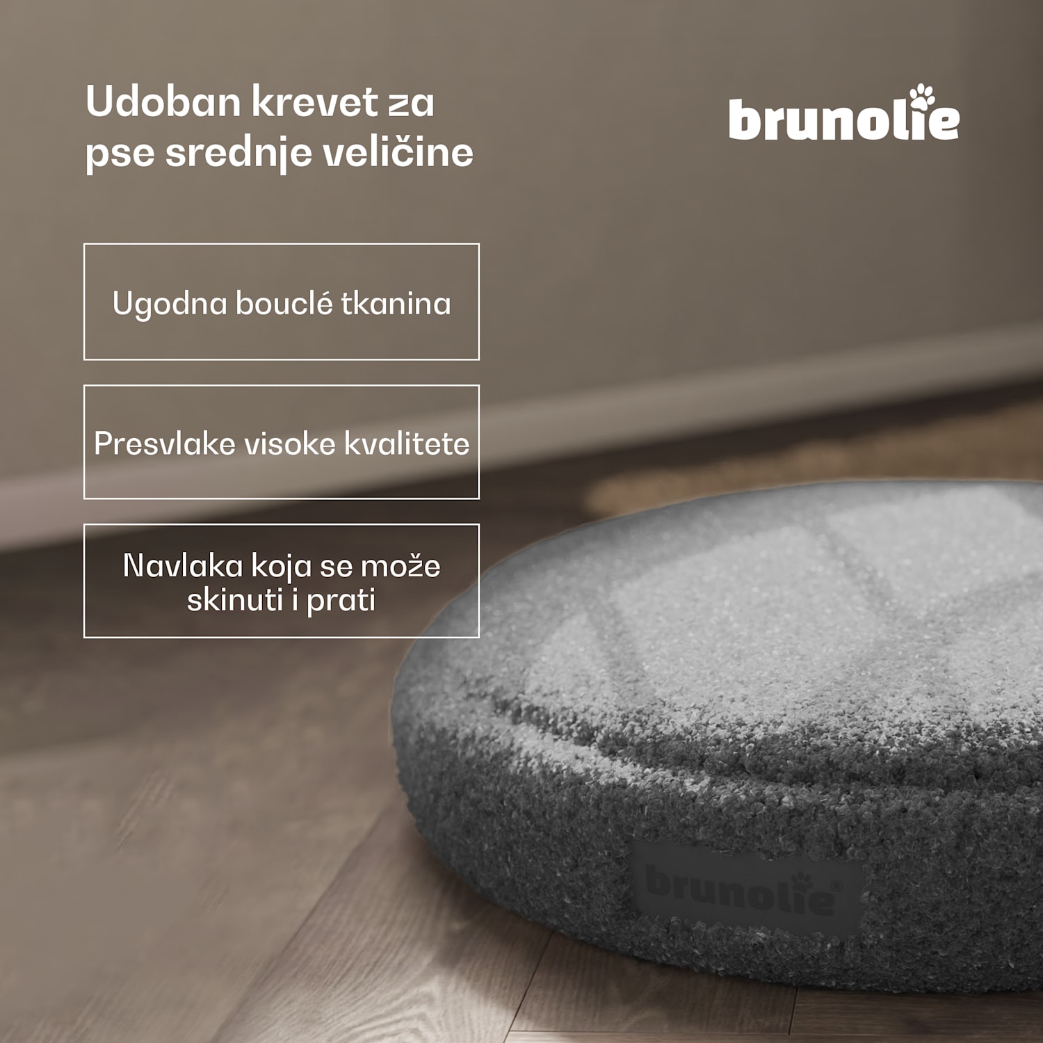 SnugNest krevet za pse Ø70 cm, za pse srednje veličine, ručka za nošenje, protuklizni Ø 70 cm | Antracit
