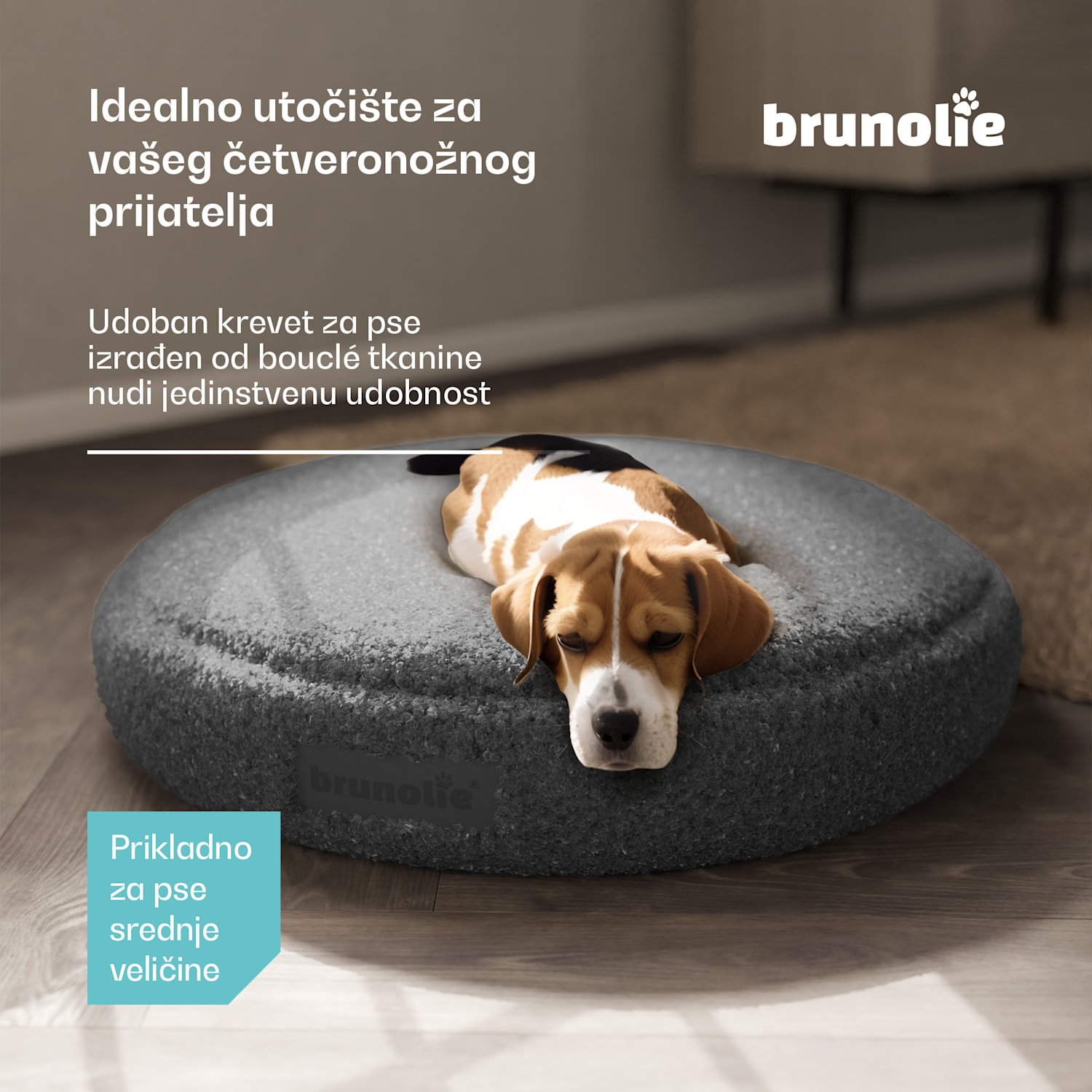 SnugNest krevet za pse Ø70 cm, za pse srednje veličine, ručka za nošenje, protuklizni Ø 70 cm | Antracit