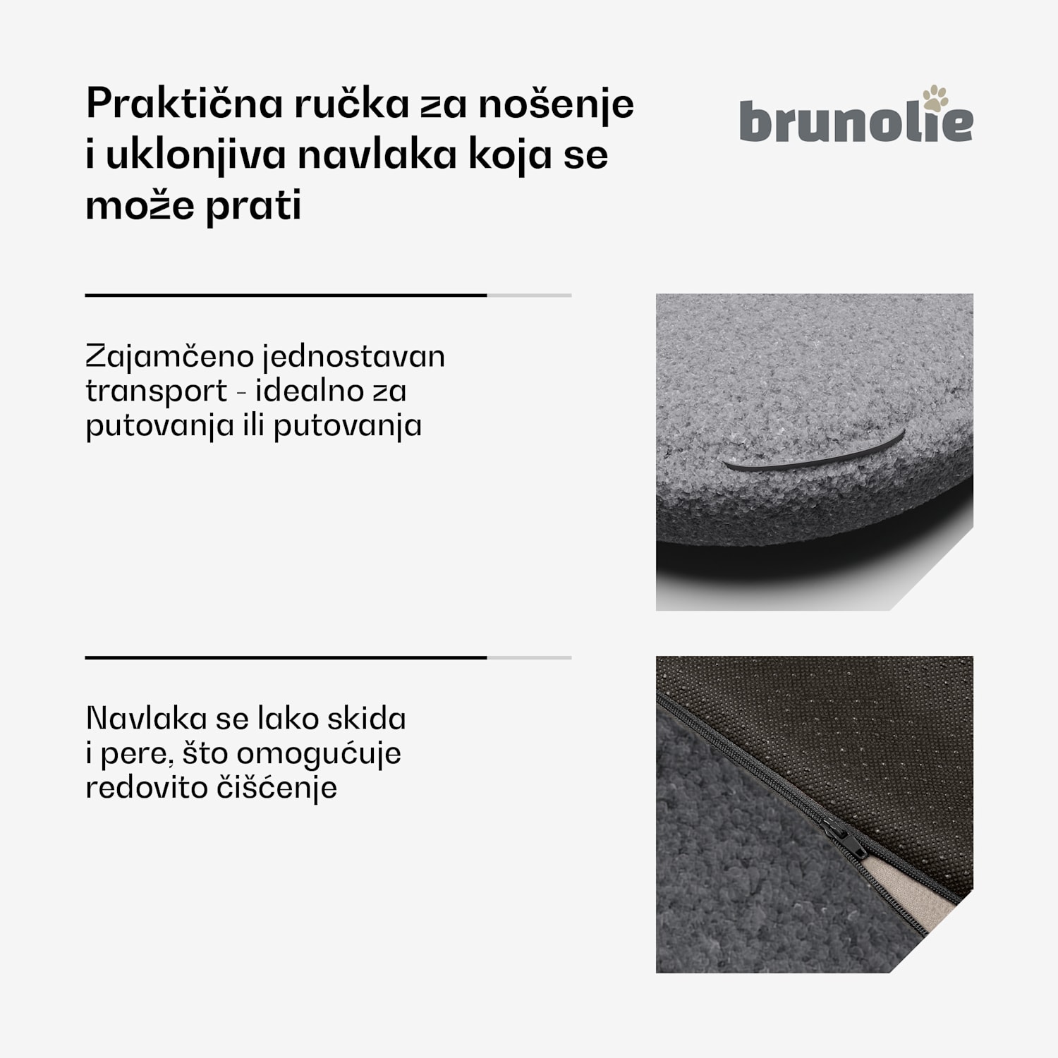 SnugNest krevet za pse Ø70 cm, za pse srednje veličine, ručka za nošenje, protuklizni Ø 70 cm | Antracit