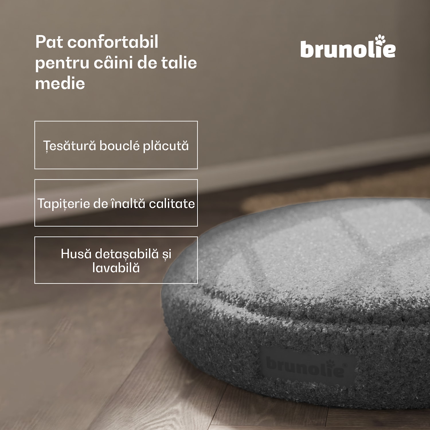 Patul pentru câini SnugNest Ø70 cm, pentru câini mici, mâner de transport, antiderapant Ø 70 cm | Antracit