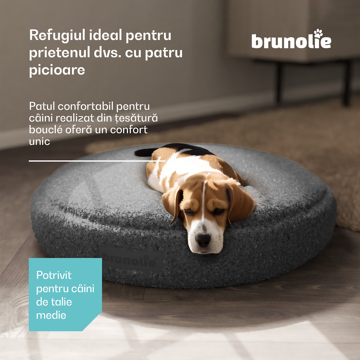 Patul pentru câini SnugNest Ø70 cm, pentru câini mici, mâner de transport, antiderapant Ø 70 cm | Antracit