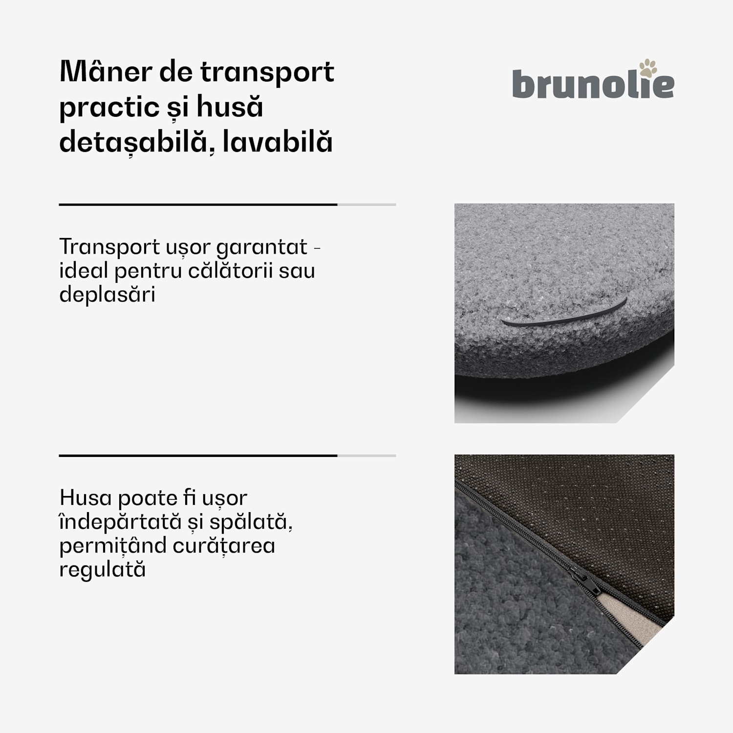 Patul pentru câini SnugNest Ø70 cm, pentru câini mici, mâner de transport, antiderapant Ø 70 cm | Antracit