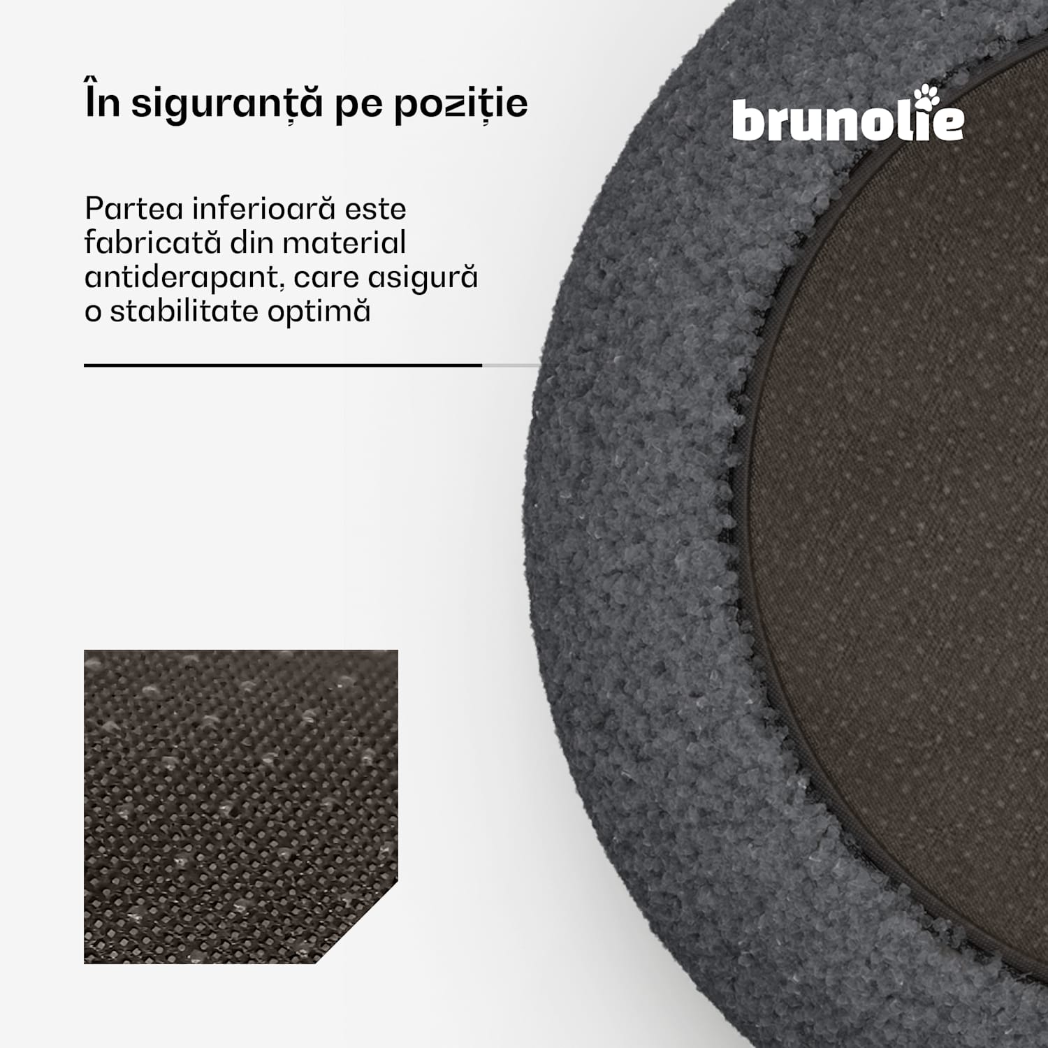 Patul pentru câini SnugNest Ø70 cm, pentru câini mici, mâner de transport, antiderapant Ø 70 cm | Antracit