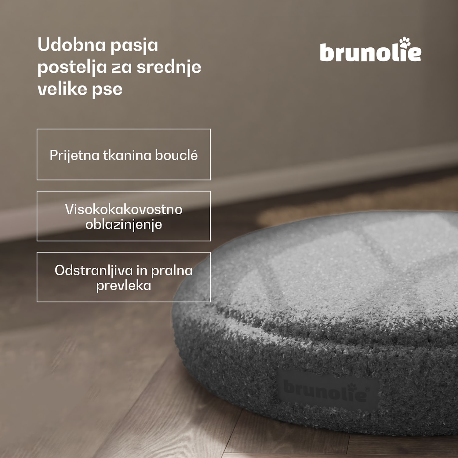SnugNest pasja postelja Ø70 cm, za srednje velike pse, ročaj za prenašanje, nedrseča Ø 70 cm | Antracit