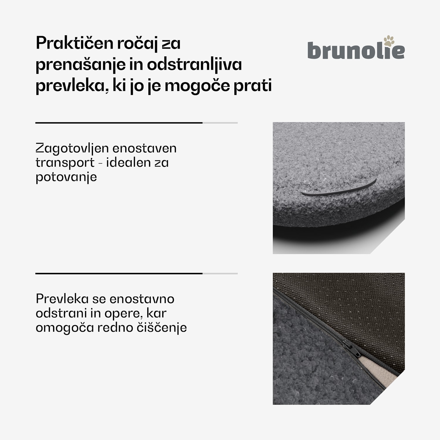 SnugNest pasja postelja Ø70 cm, za srednje velike pse, ročaj za prenašanje, nedrseča Ø 70 cm | Antracit