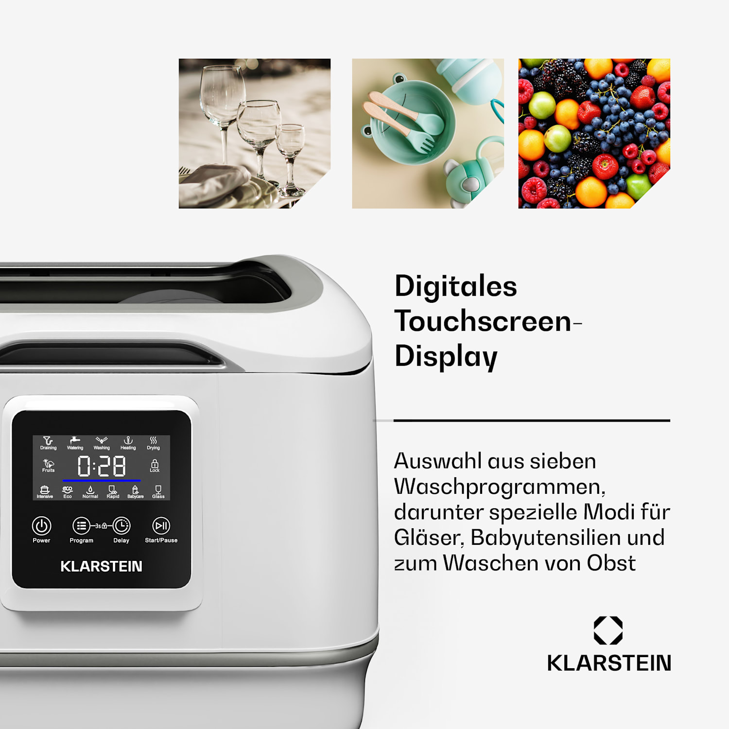 SilentScrub Geschirrspüler | tragbar | Touchscreen | 7 Programme | 3 Gedecke | Besteckkorb 