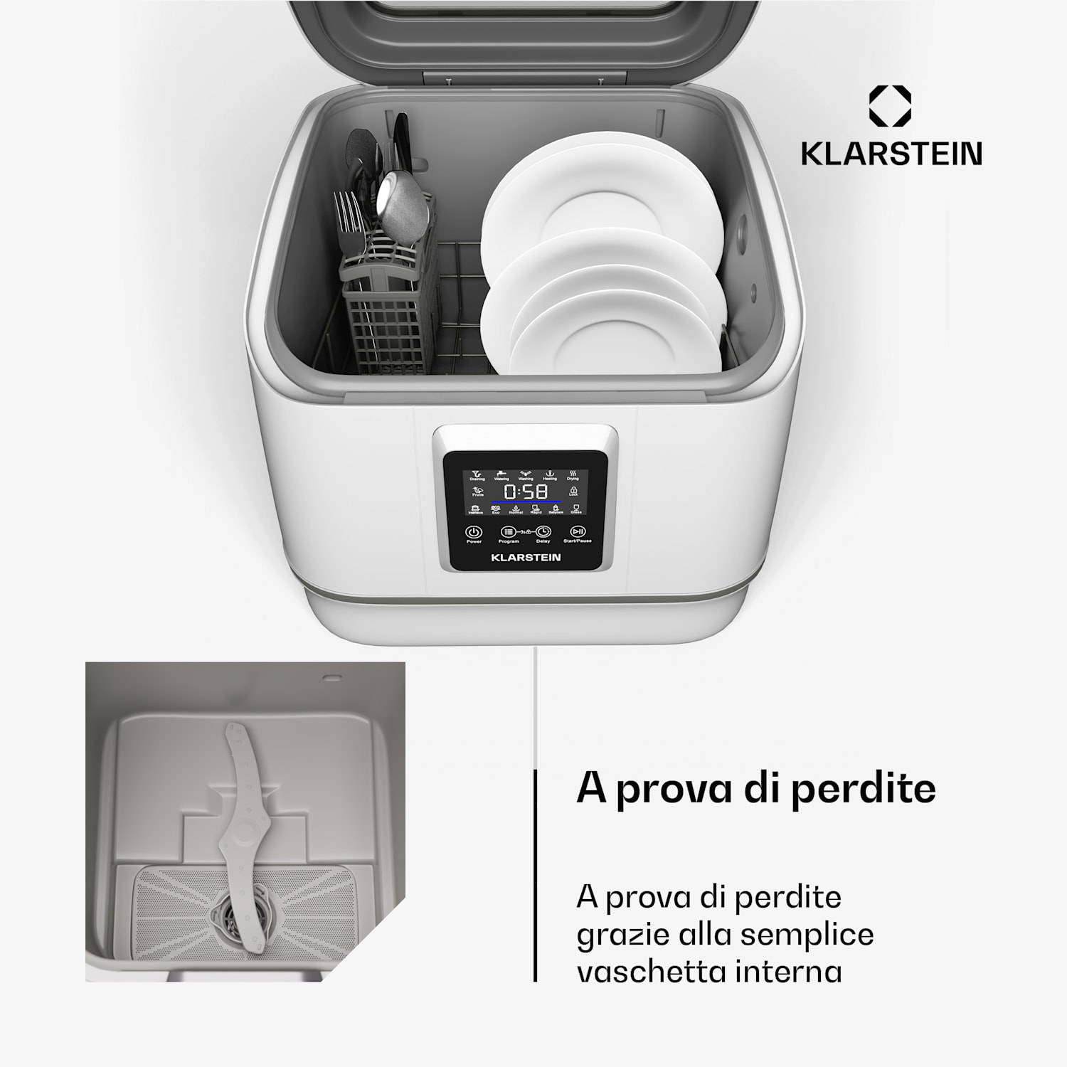SilentScrub lavastoviglie | portatile | touchscreen | 7 programmi | 3 coperti | cestello per le posate 