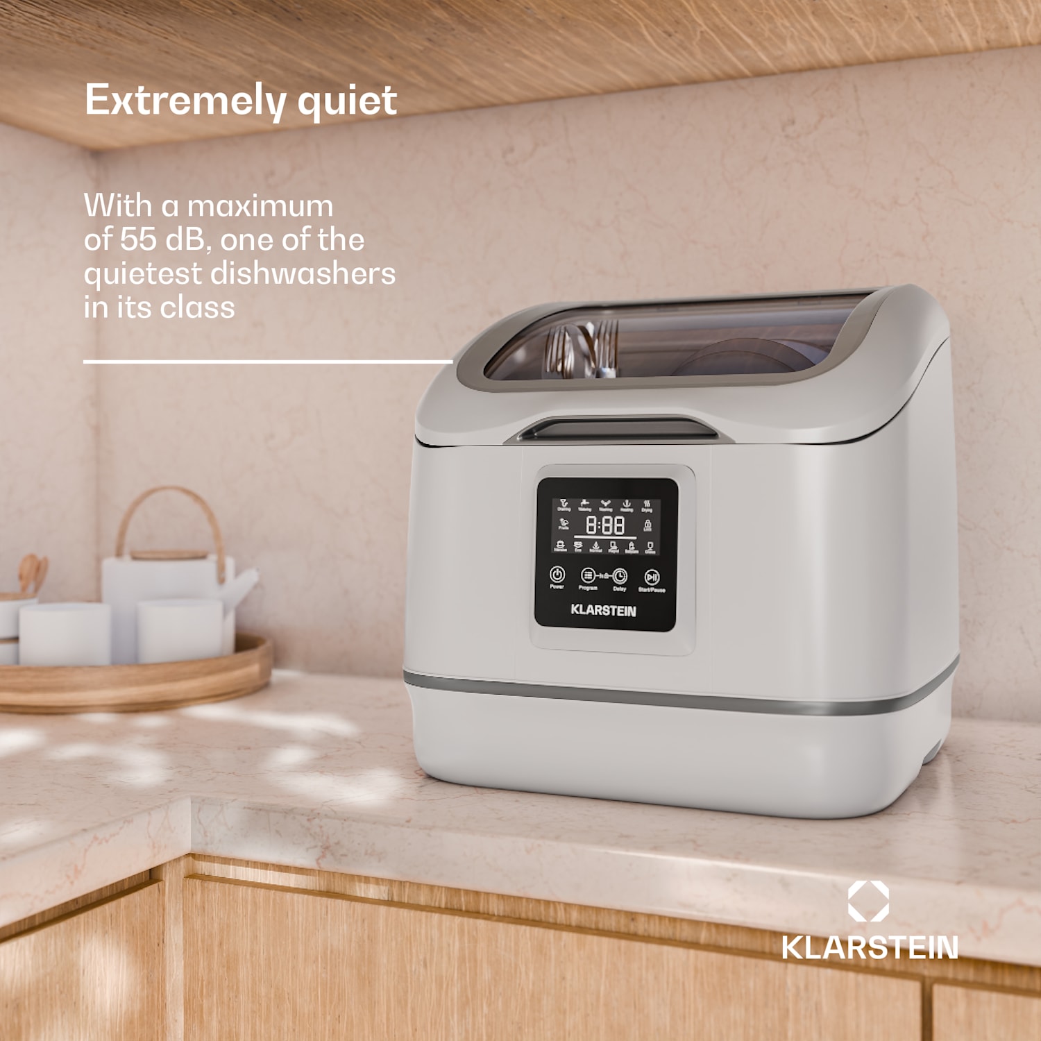 SilentScrub vaatwasser | draagbaar | touchscreen | 7 programma's | 3 couverts | bestekmand 