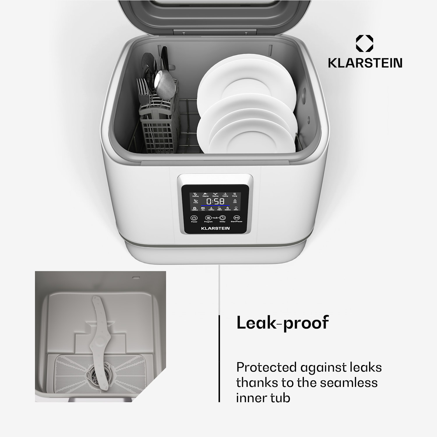 SilentScrub vaatwasser | draagbaar | touchscreen | 7 programma's | 3 couverts | bestekmand 