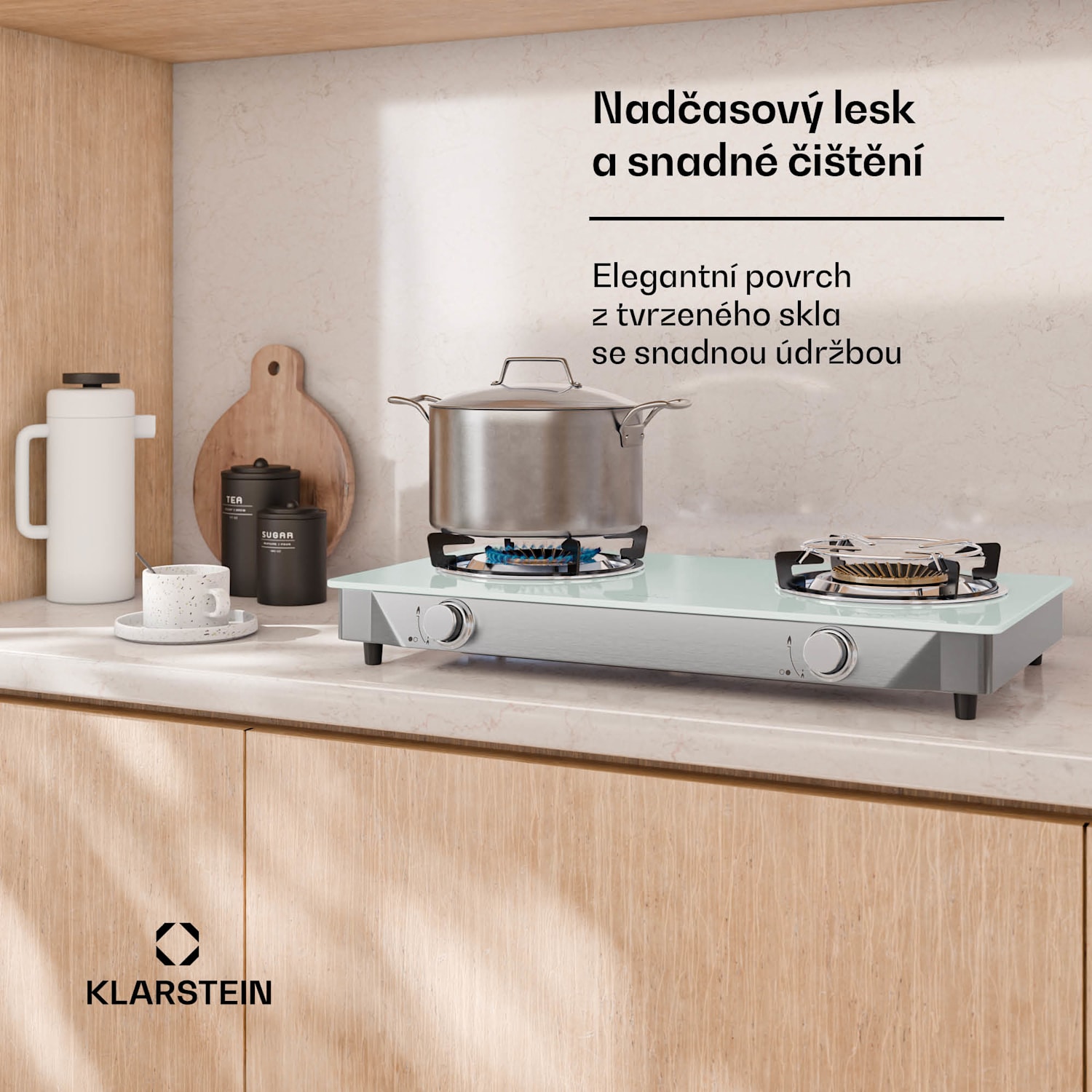 Barzona kempinkový vařič, 2 hořáky, 3,4 kW & 4,3 kW, plynový dvojitý hořák, nerezová ocel, mobilní zařízení 